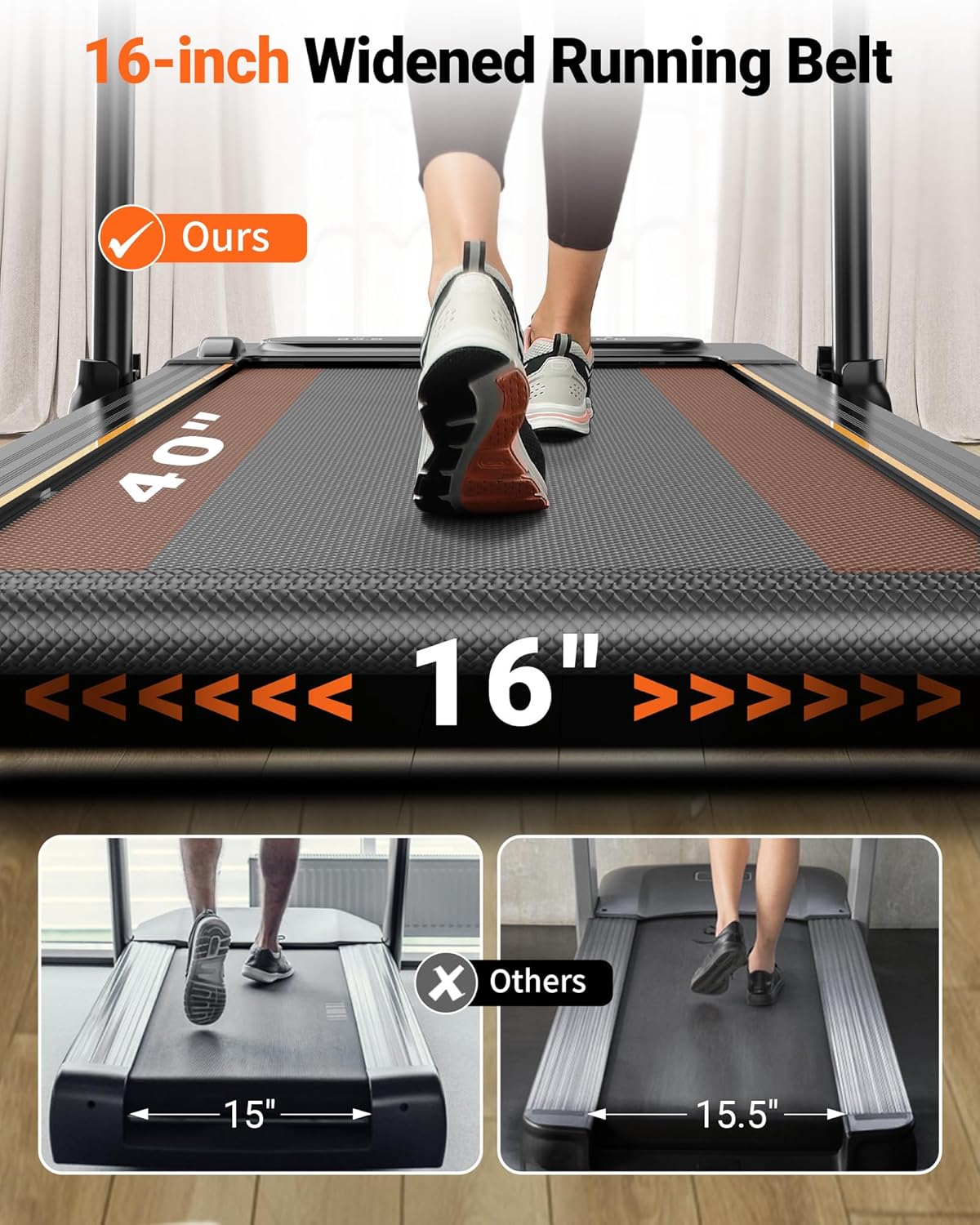 Walking Mat, 2.5 HP Under Desk, 2-in-1 Foldable, Suitable for Home Use, Walking Mat with Handlebars, 15" Wider Running Belt, with Remote Control and LED Touch Screen