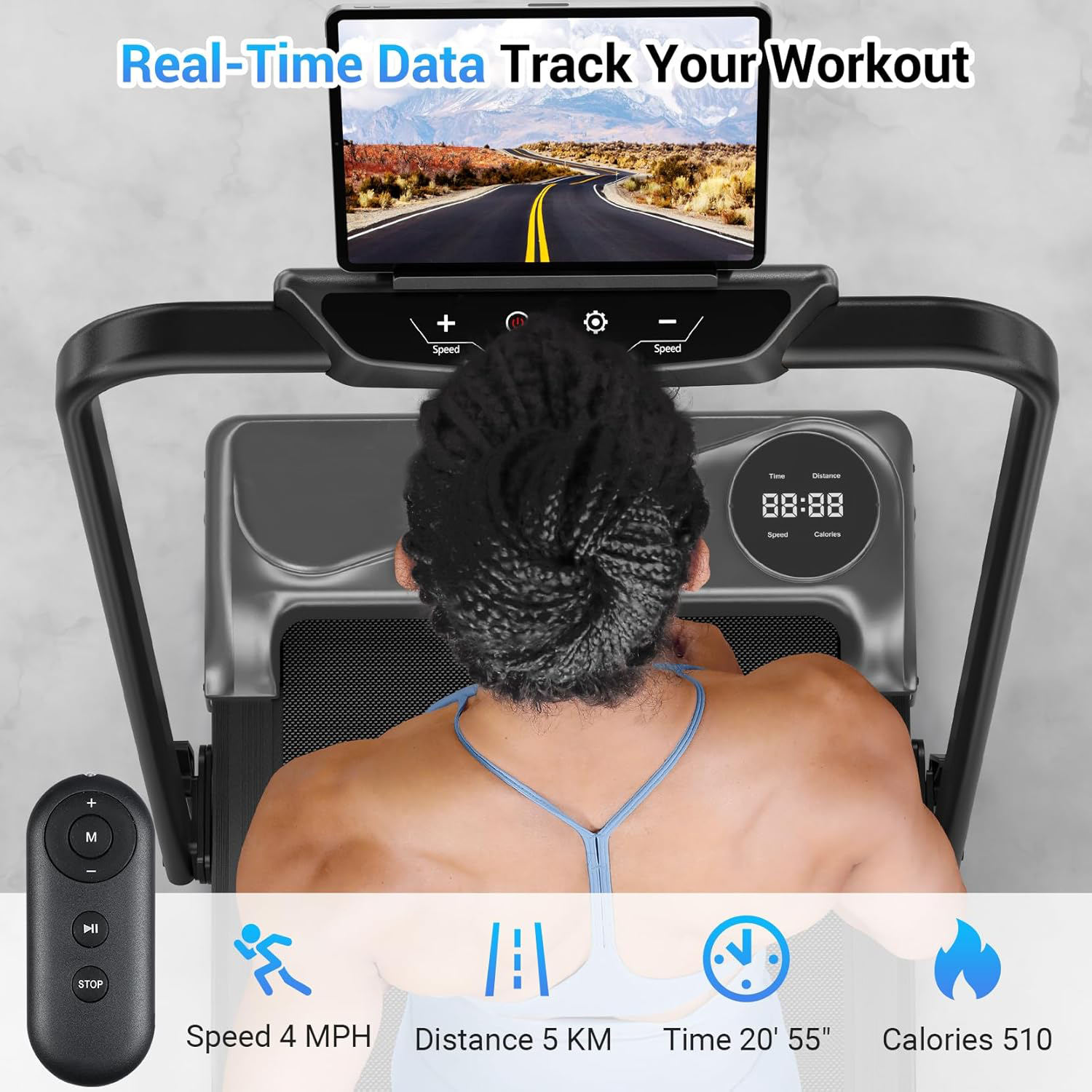 Walking Mat, 2.5 HP Under Desk, 2-in-1 Foldable, Suitable for Home Use, Walking Mat with Handlebars, 15" Wider Running Belt, with Remote Control and LED Touch Screen