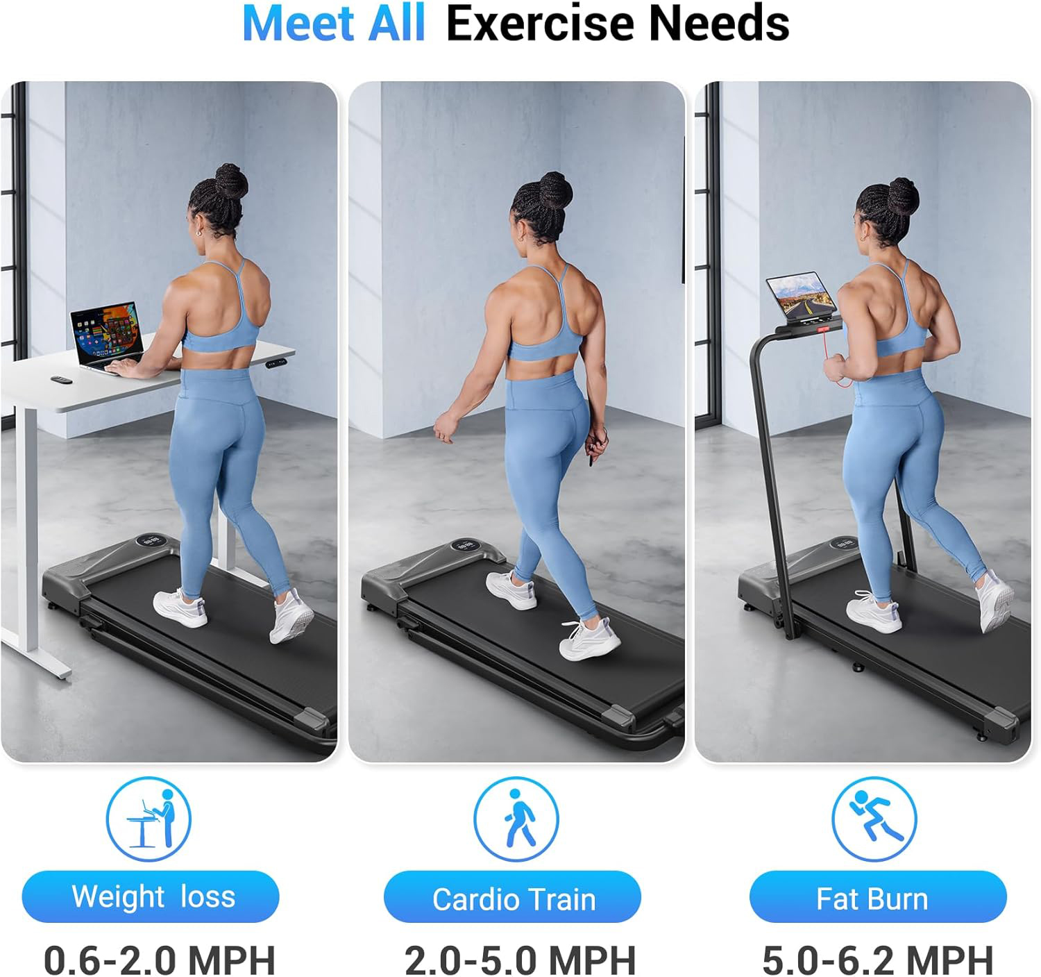 Walking Mat, 2.5 HP Under Desk, 2-in-1 Foldable, Suitable for Home Use, Walking Mat with Handlebars, 15" Wider Running Belt, with Remote Control and LED Touch Screen