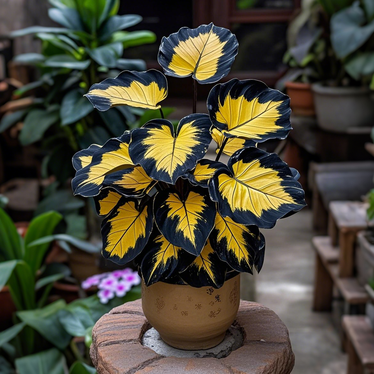 Neon Blaze-Potted Alocasia Bulbs 🍃