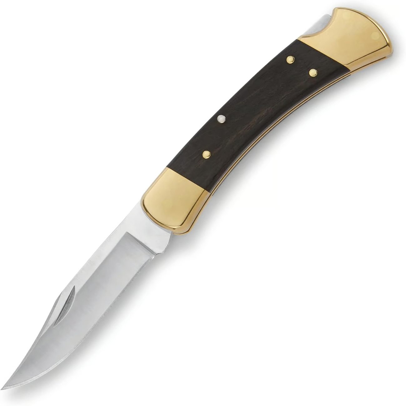 Buck 110 Folding Hunter Lock-back Knife, Brass Bolsters, Ebony Handles, 3-3/4" 420HC Blade