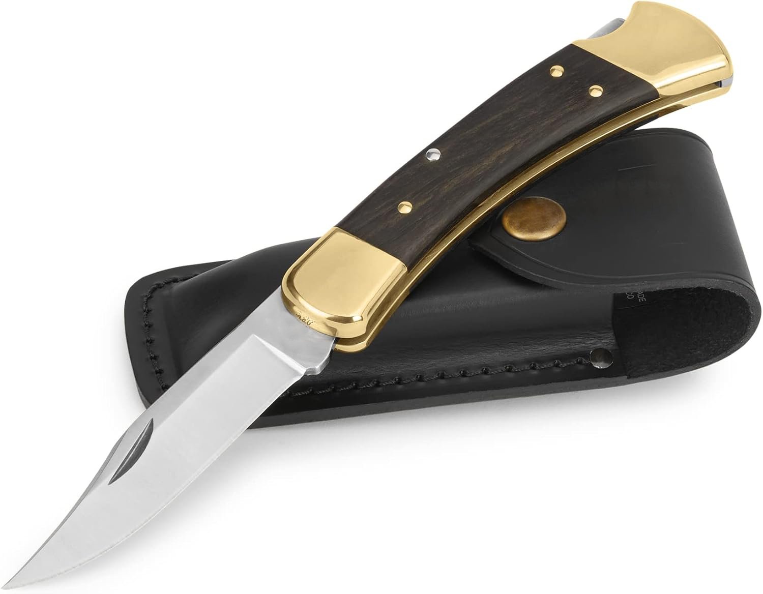 Buck 110 Folding Hunter Lock-back Knife, Brass Bolsters, Ebony Handles, 3-3/4" 420HC Blade