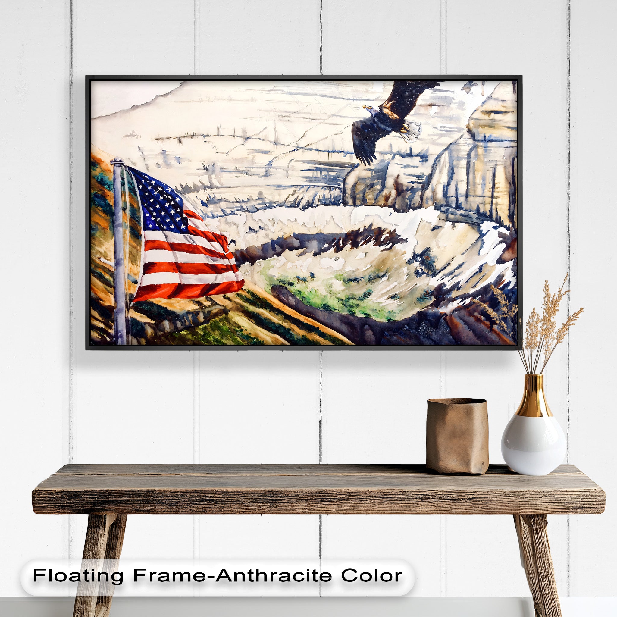 American Flag and Bald Eagle - Patriotic Oil Painting