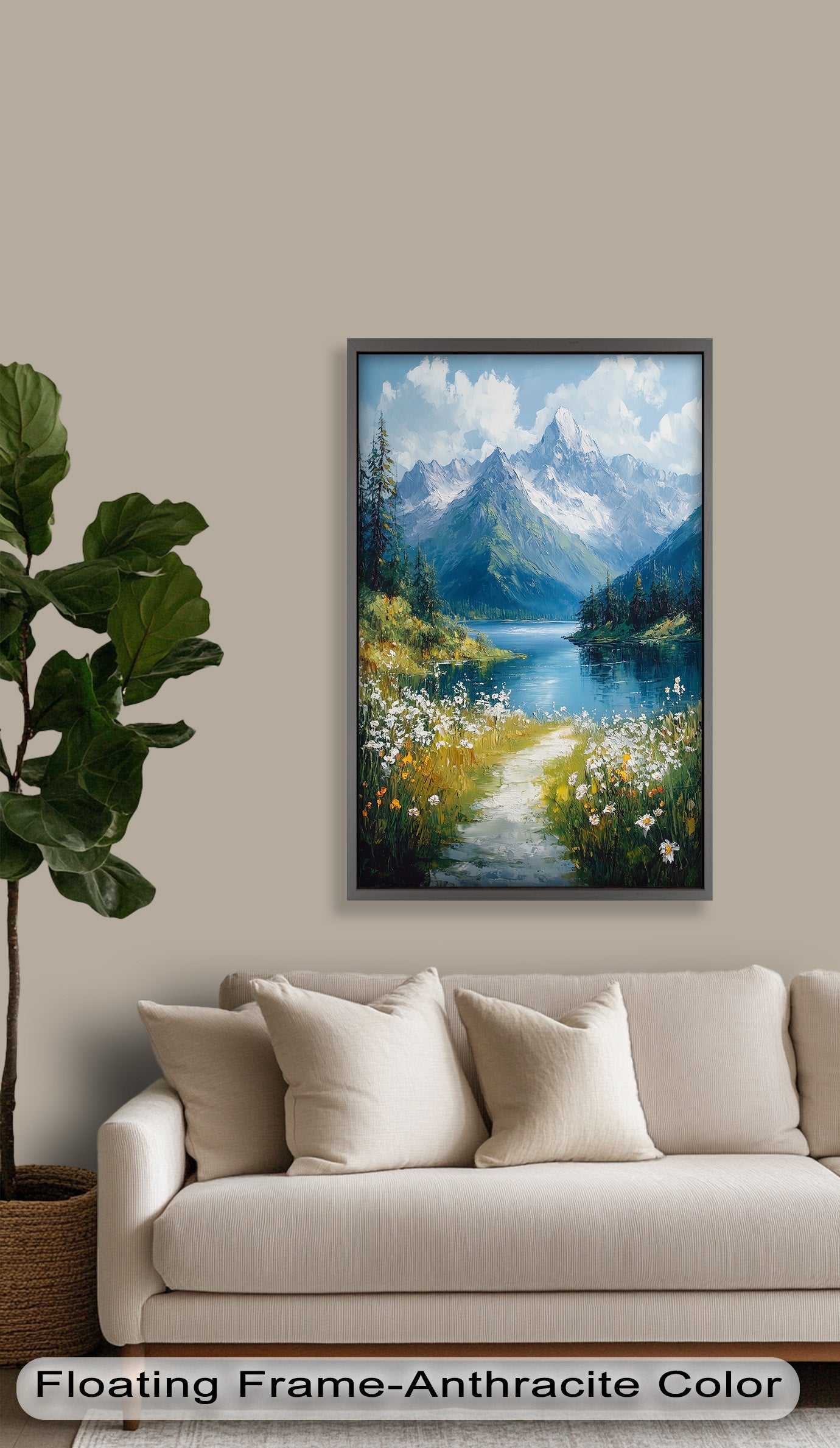 Blooming Meadow and Mountain Lake - Hudson River Oil Painting