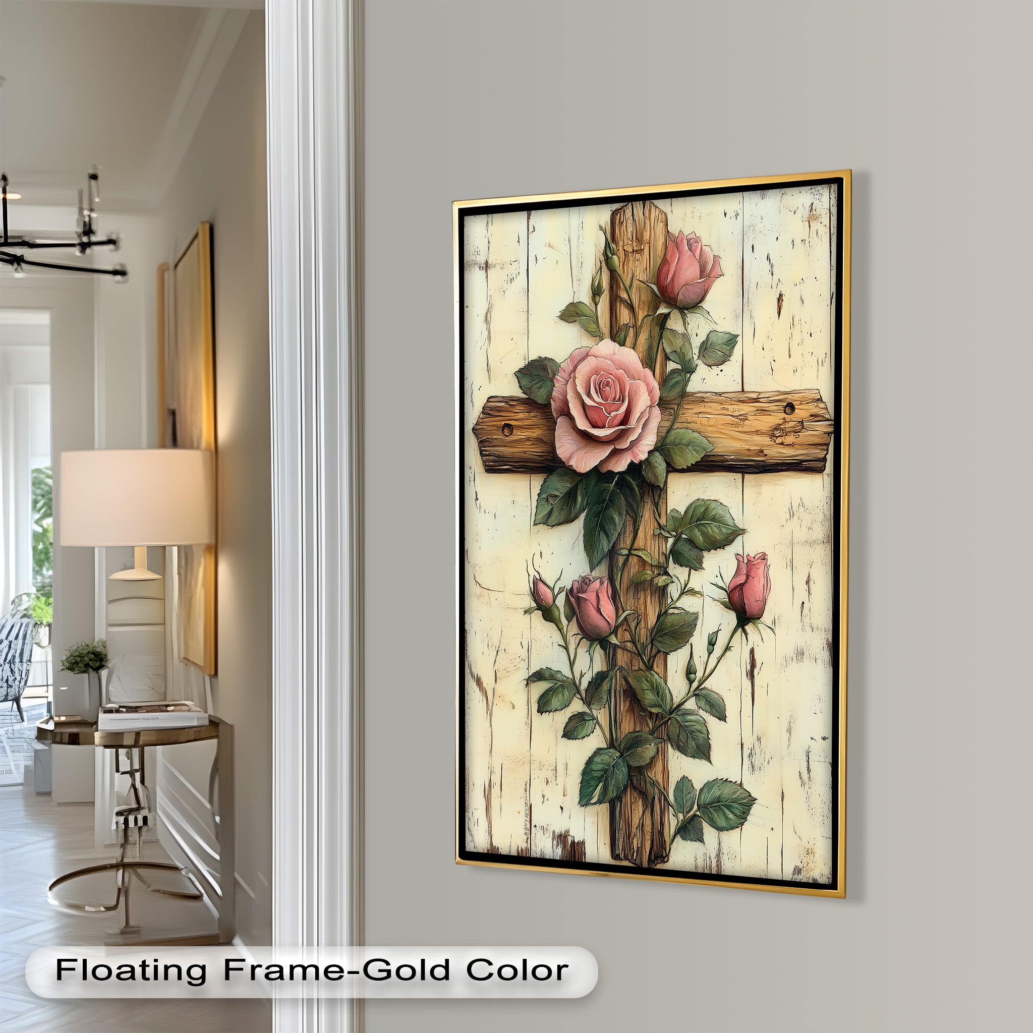 Roses of Grace – Cross and Flower Religious Oil Painting