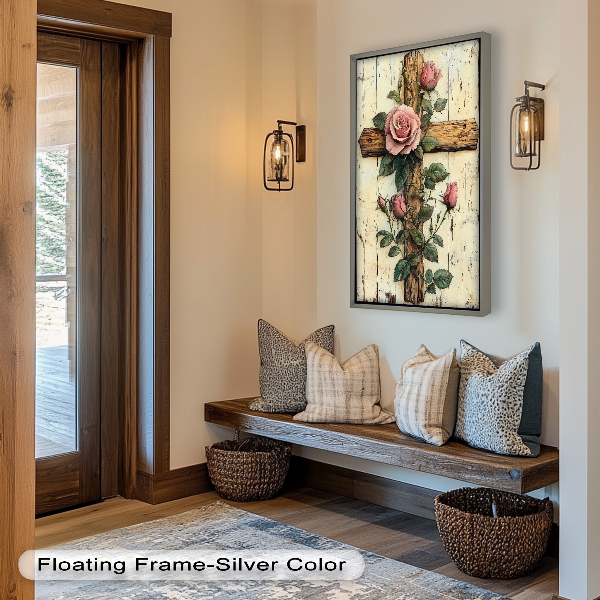 Roses of Grace – Cross and Flower Religious Oil Painting