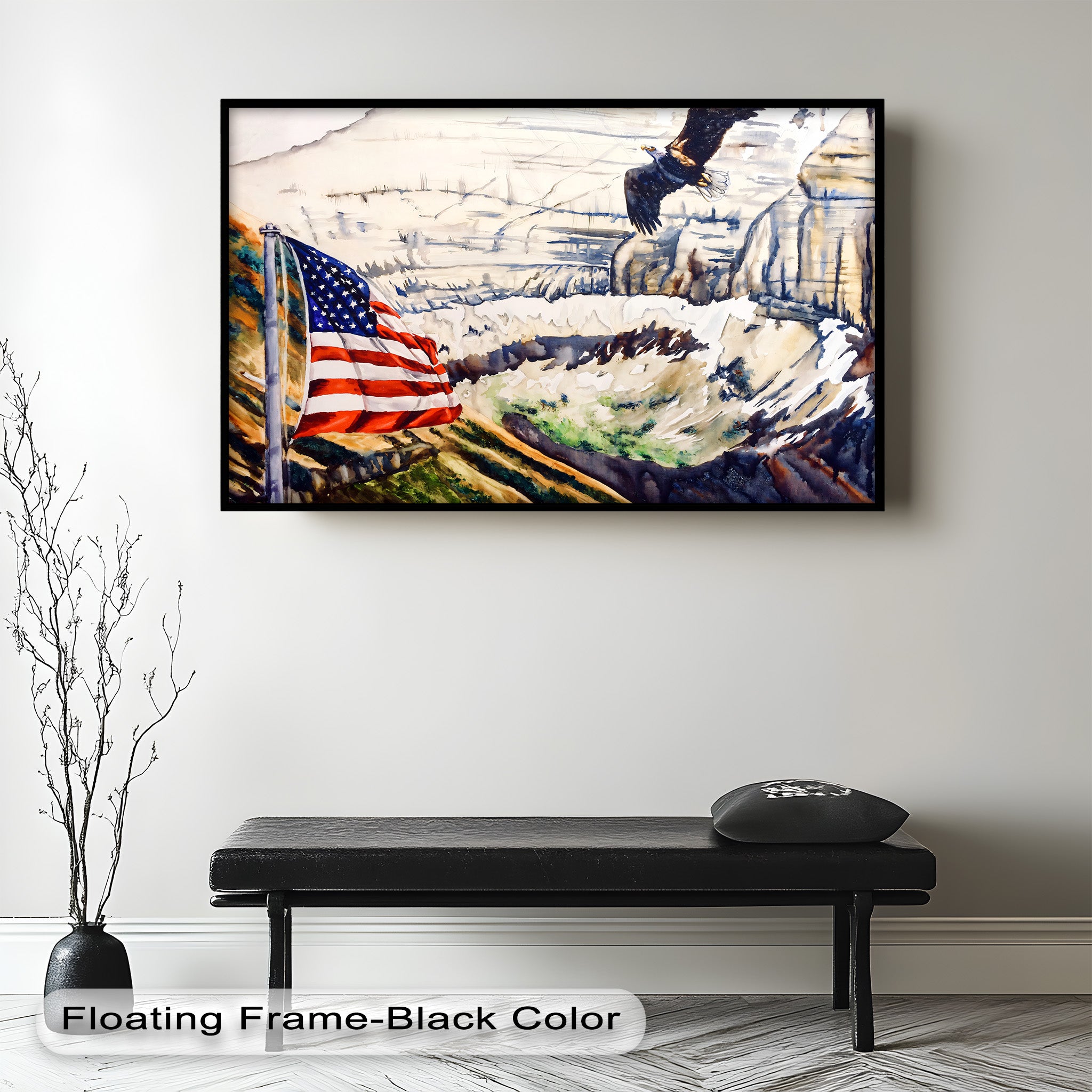 American Flag and Bald Eagle - Patriotic Oil Painting