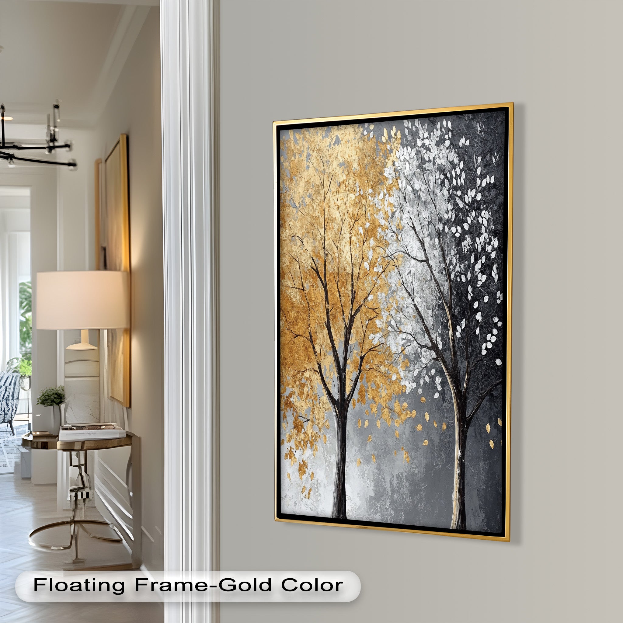 Whispers of Autumn and Winter – Dual Tree Flower Oil Painting