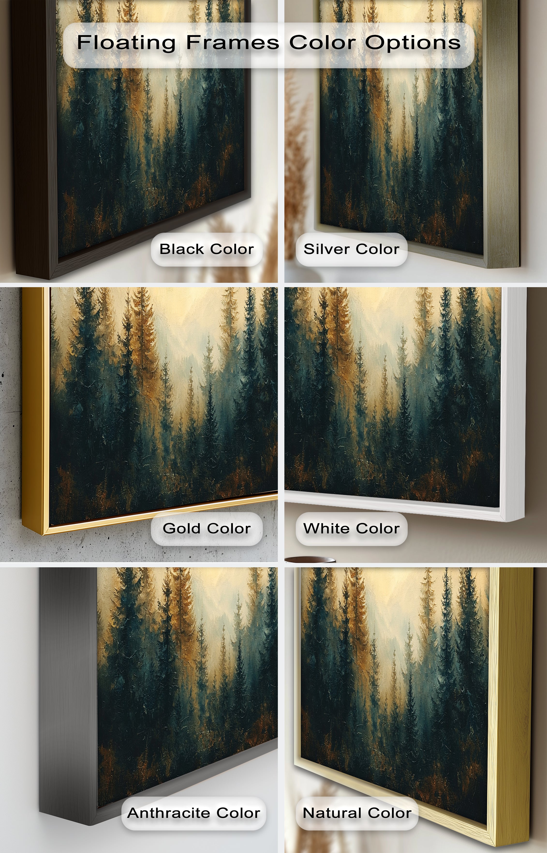 Misty Pine Forest Wall Art – Mountain Oil Painting