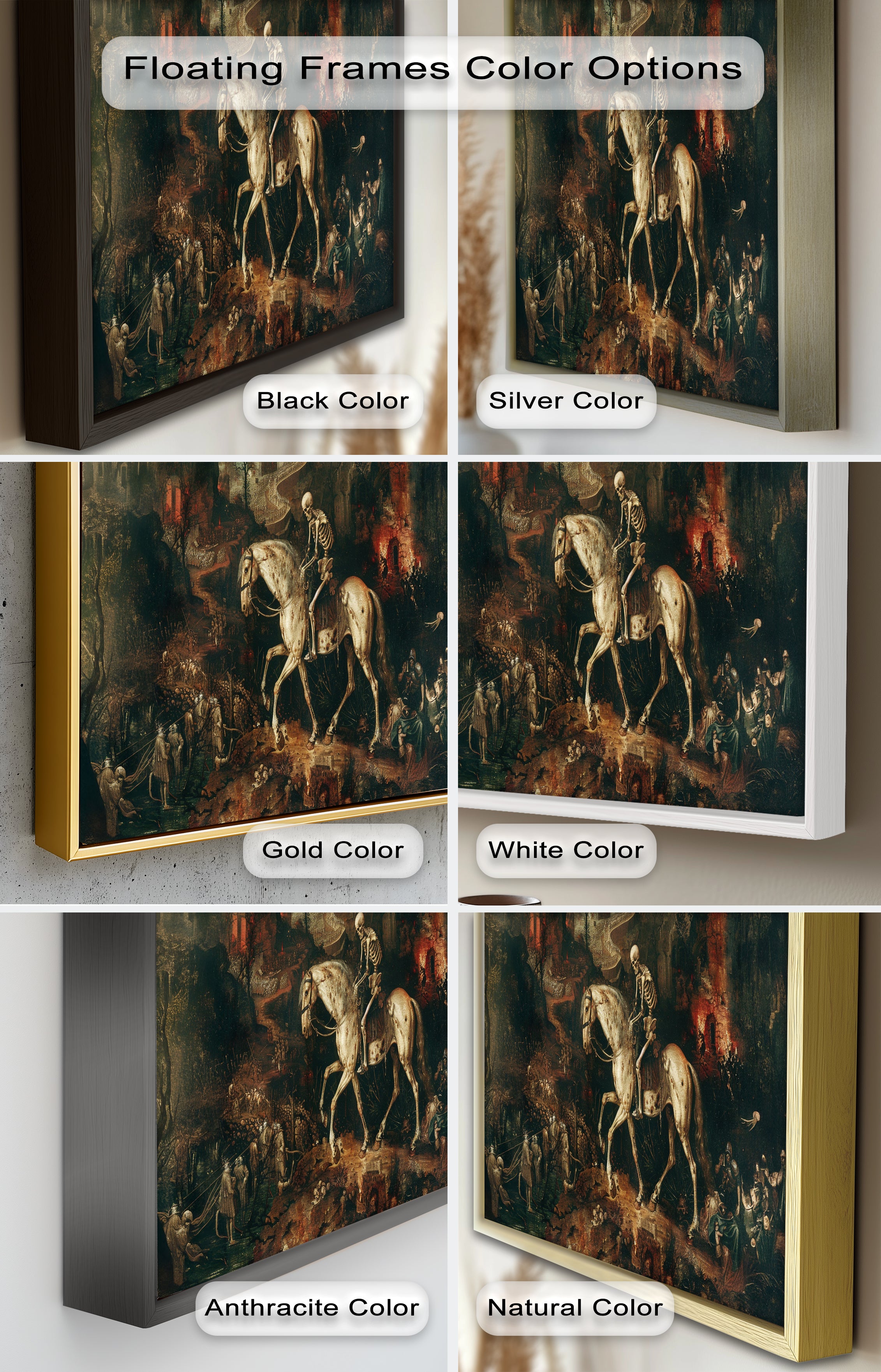Skeleton on Horseback in Apocalyptic - Historic Oil Painting