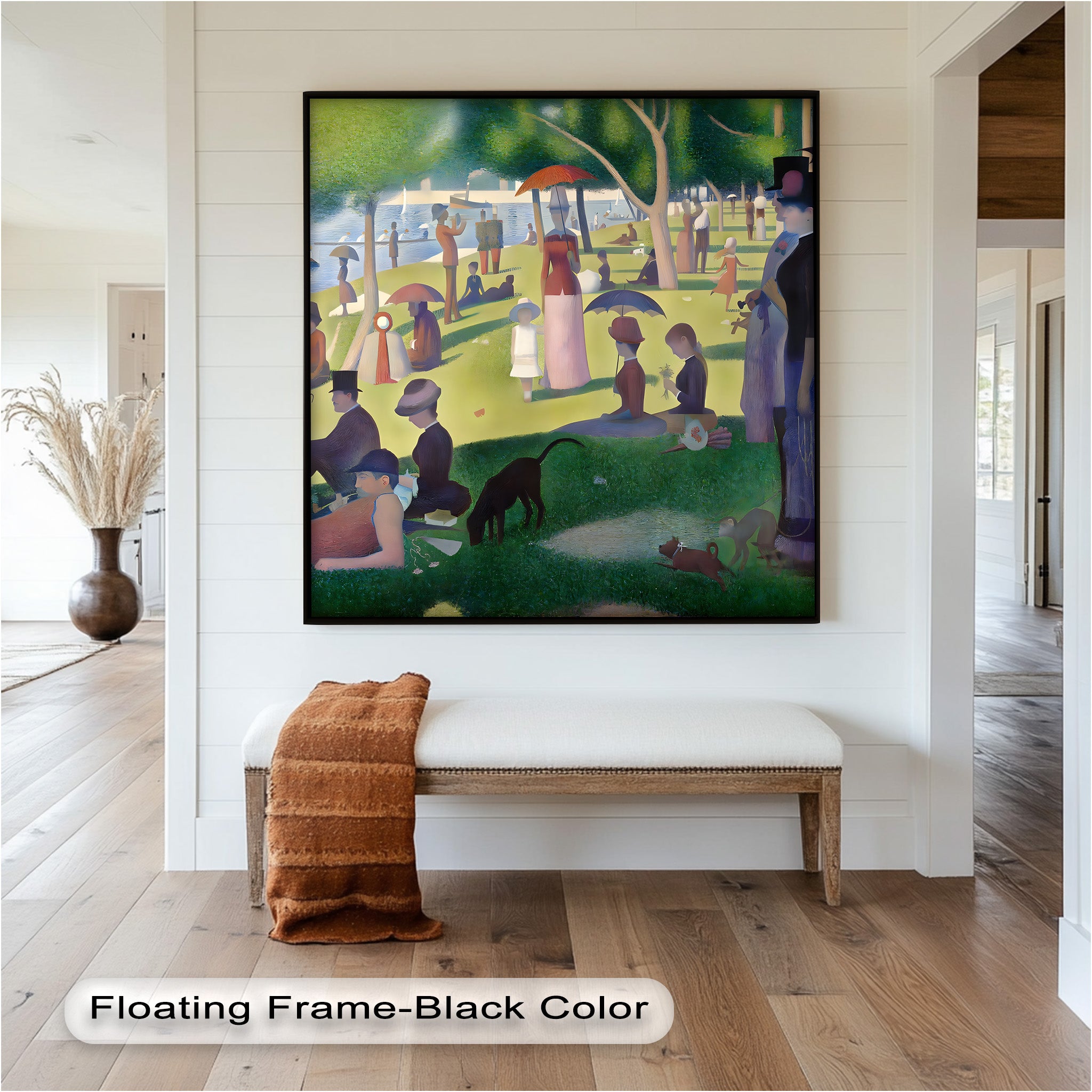 Sunday Leisure by the Lake – Pointillism Oil Painting