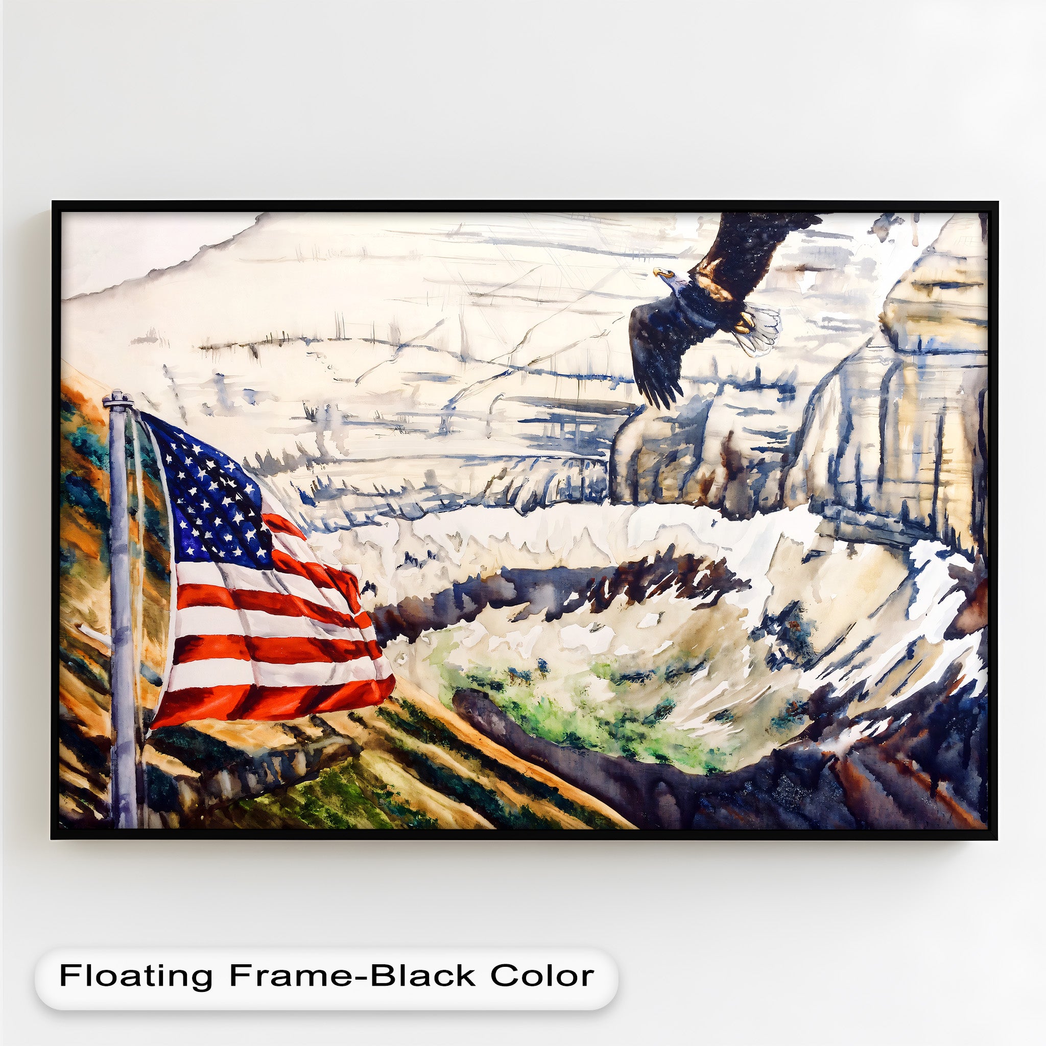 American Flag and Bald Eagle - Patriotic Oil Painting