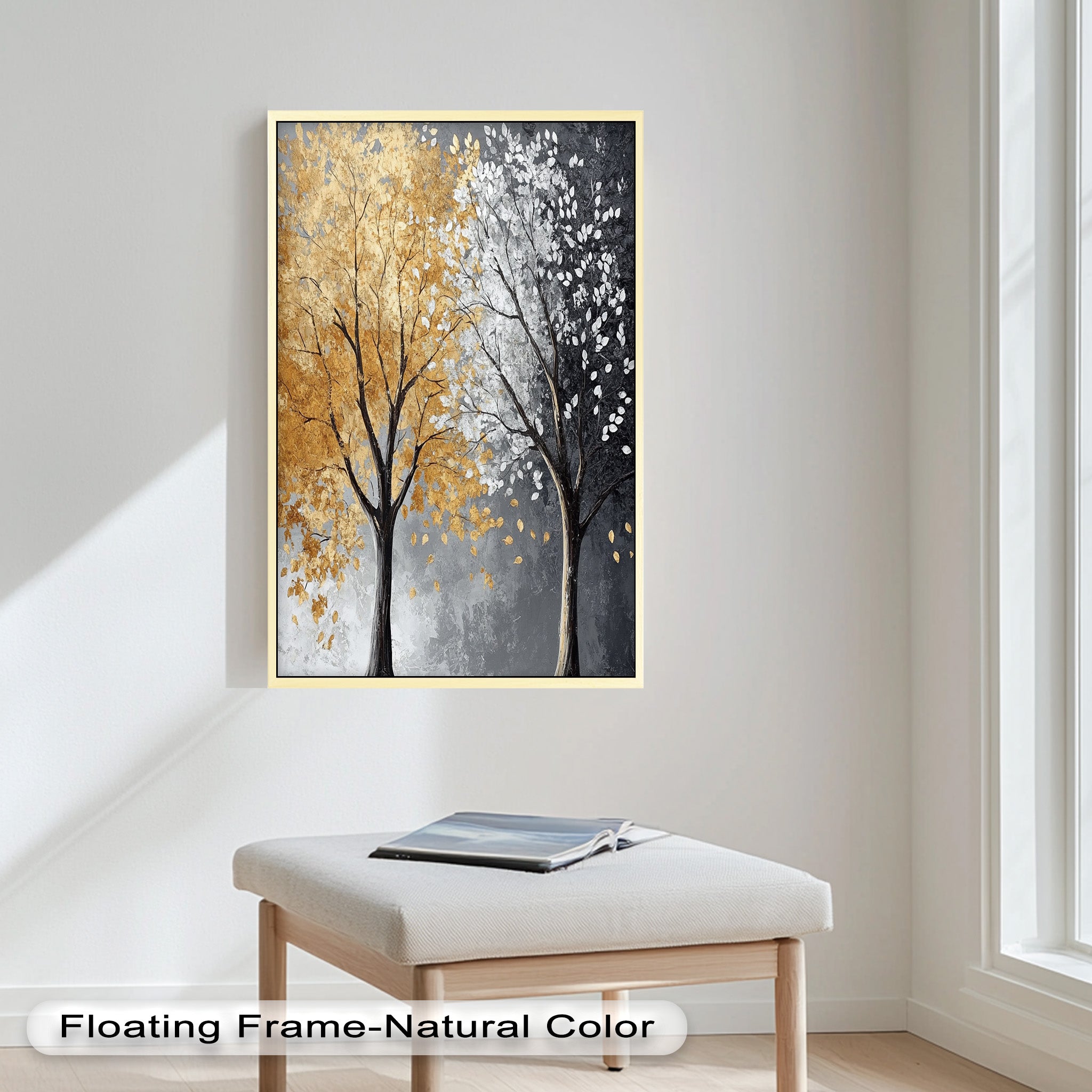 Whispers of Autumn and Winter – Dual Tree Flower Oil Painting