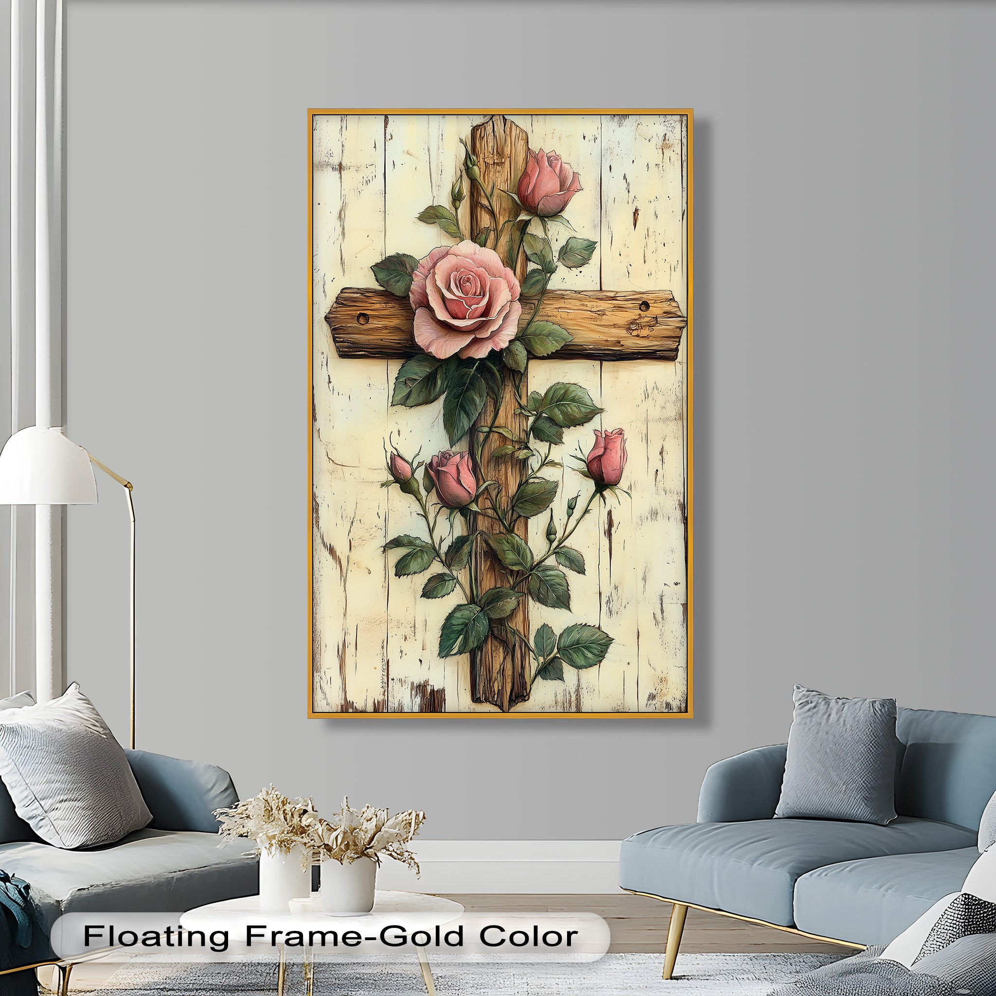Roses of Grace – Cross and Flower Religious Oil Painting