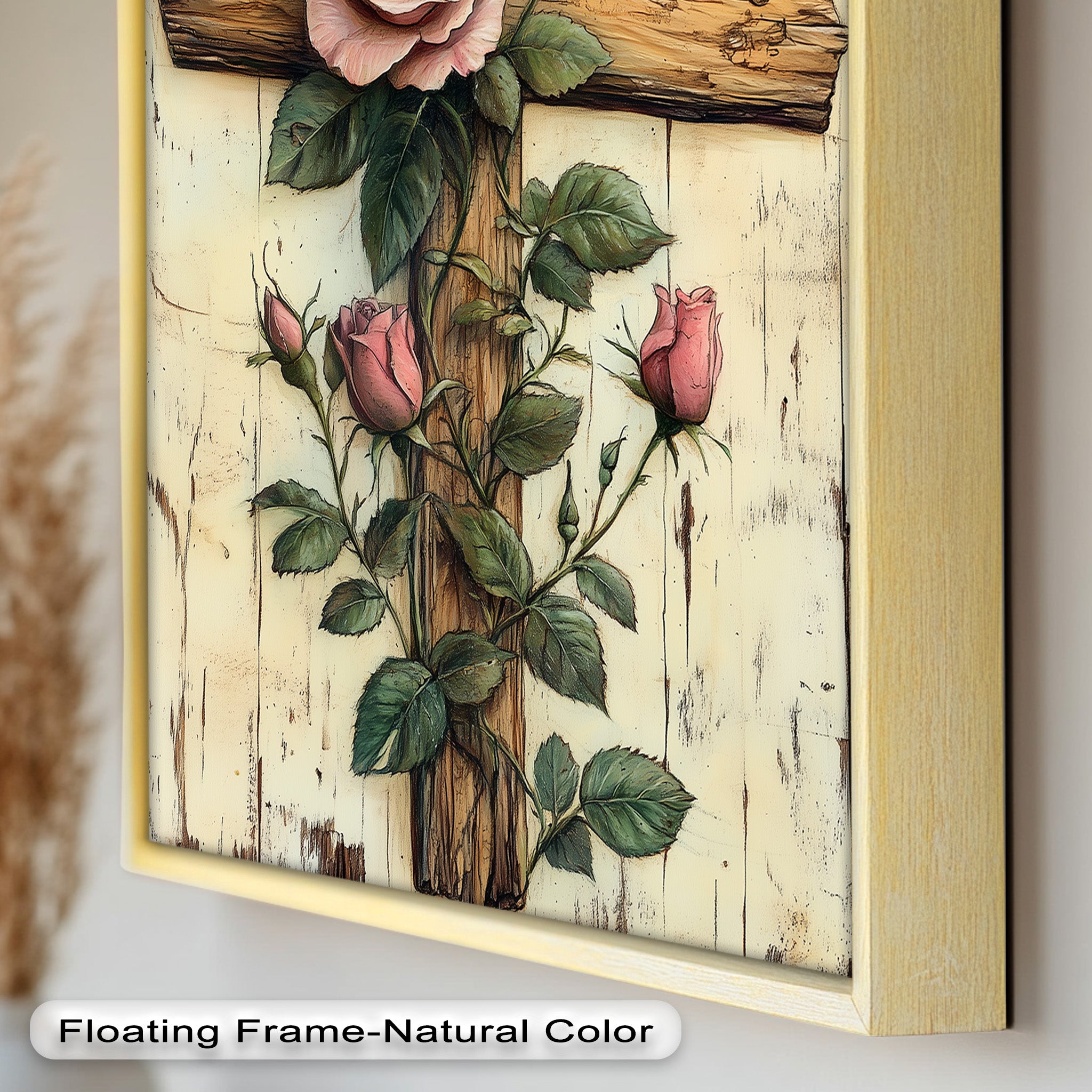 Roses of Grace – Cross and Flower Religious Oil Painting