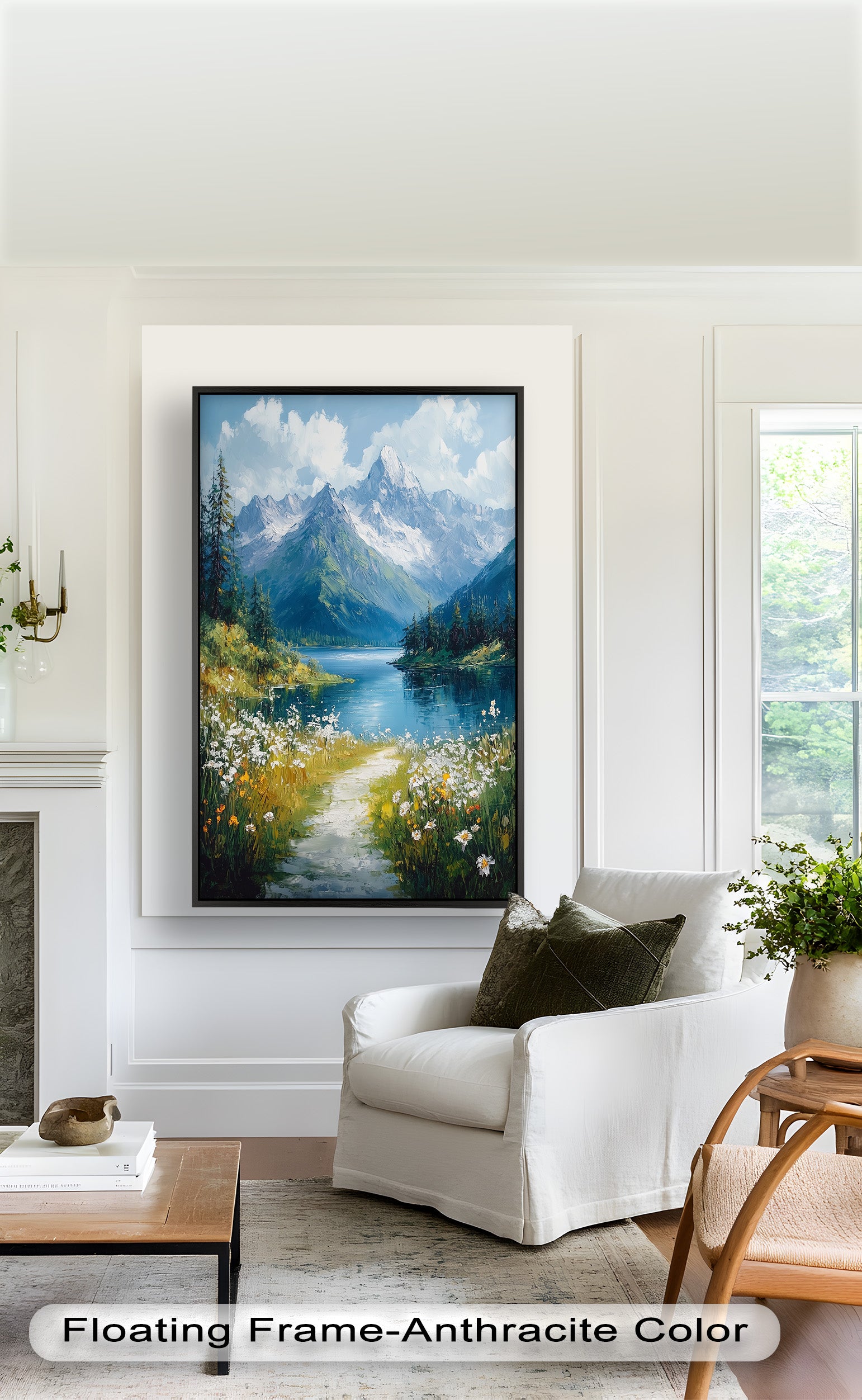 Blooming Meadow and Mountain Lake - Hudson River Oil Painting
