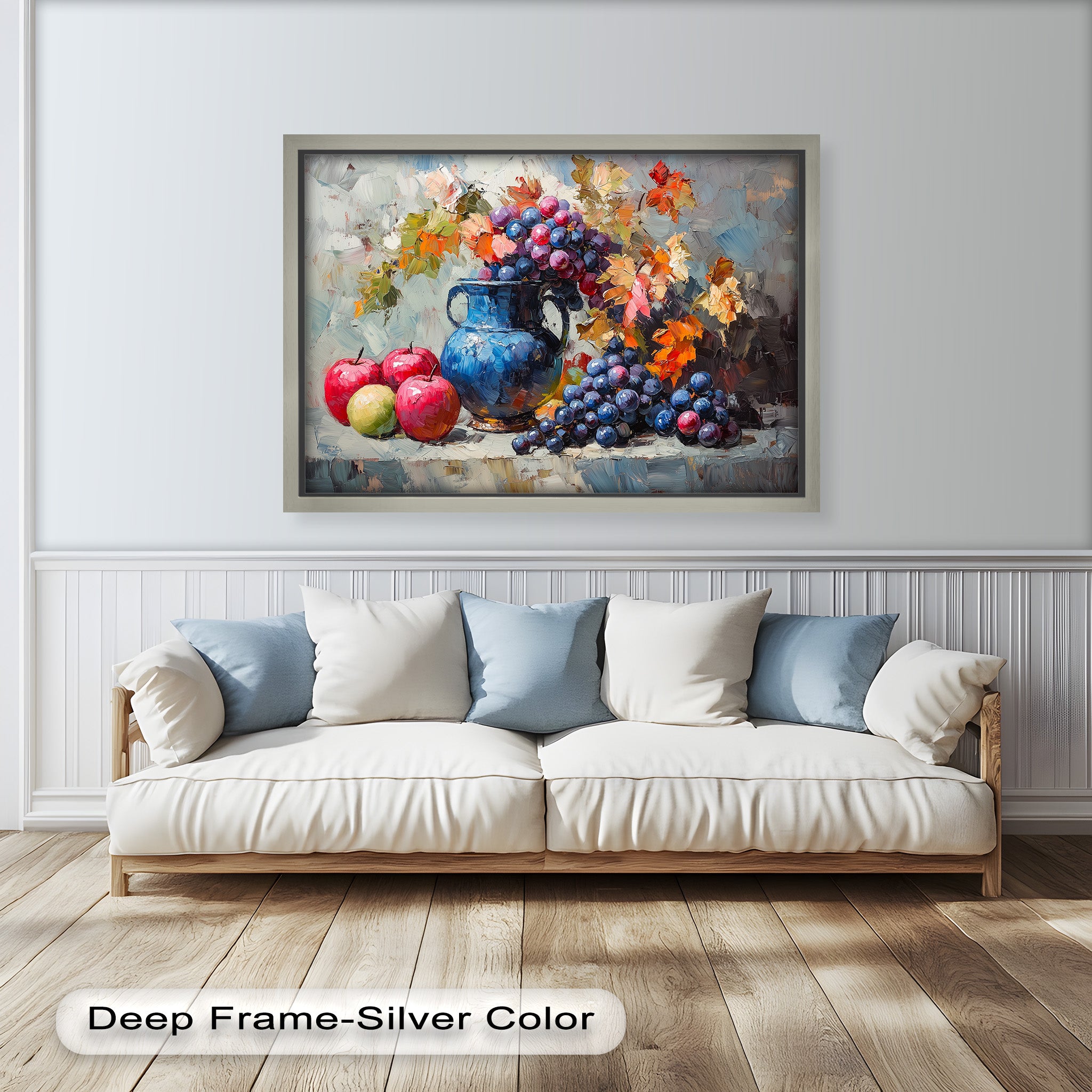 Fall Apple & Floral Still Life – Rustic Autumn Decor Oil Painting