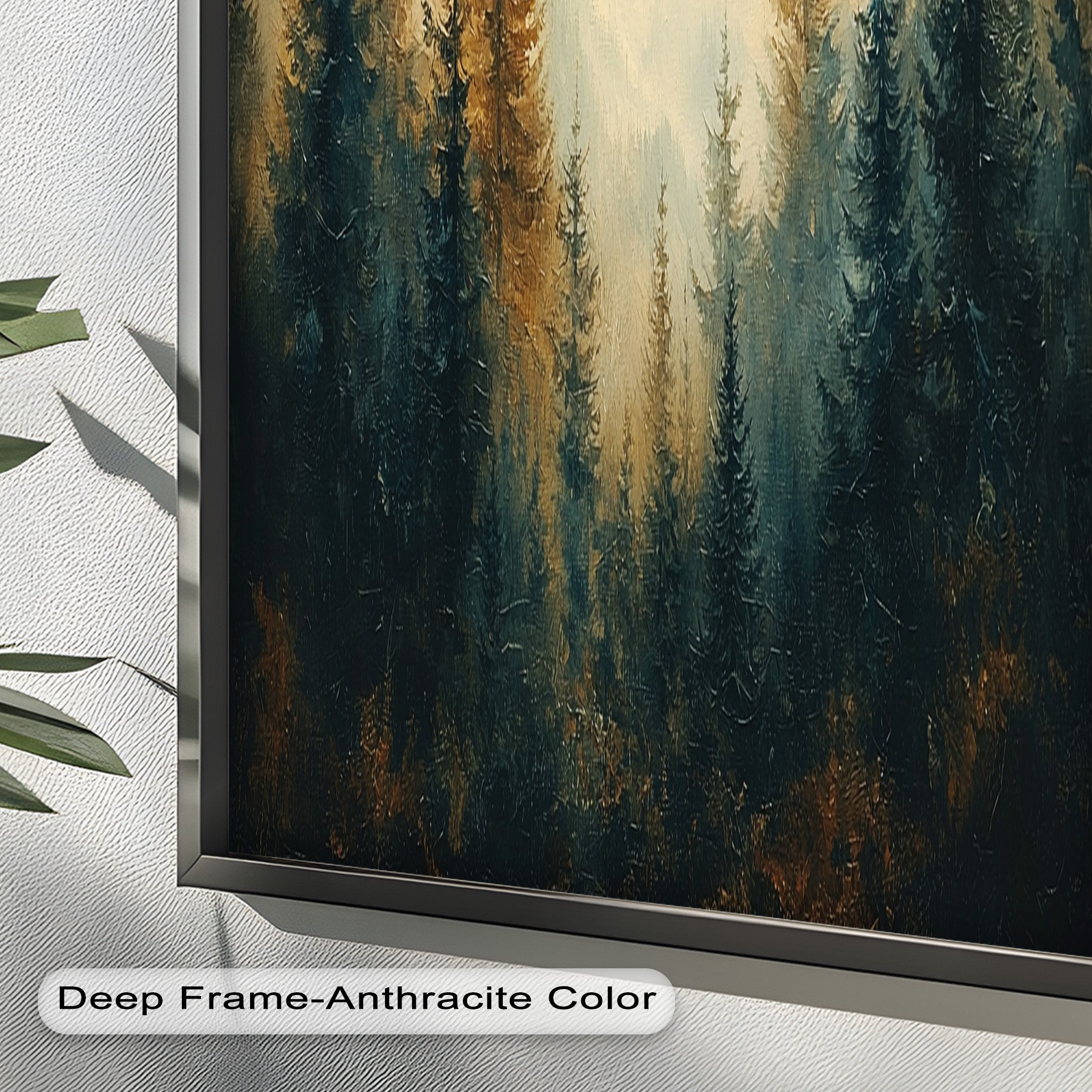 Misty Pine Forest Wall Art – Mountain Oil Painting