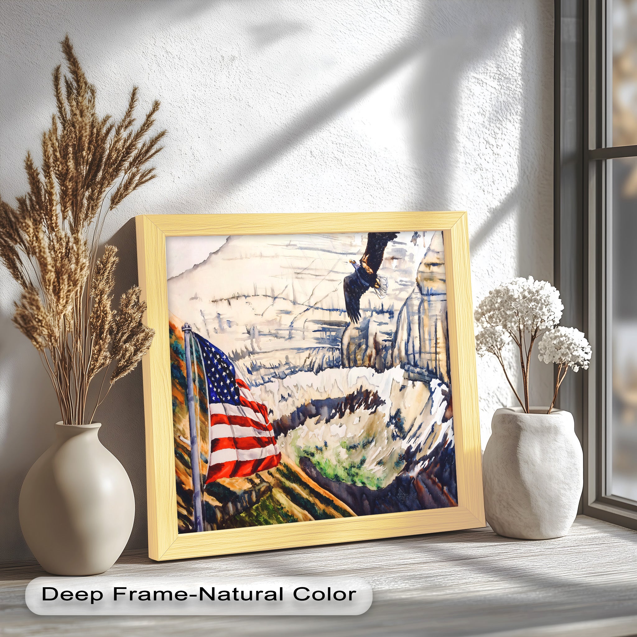 American Flag and Bald Eagle - Patriotic Oil Painting