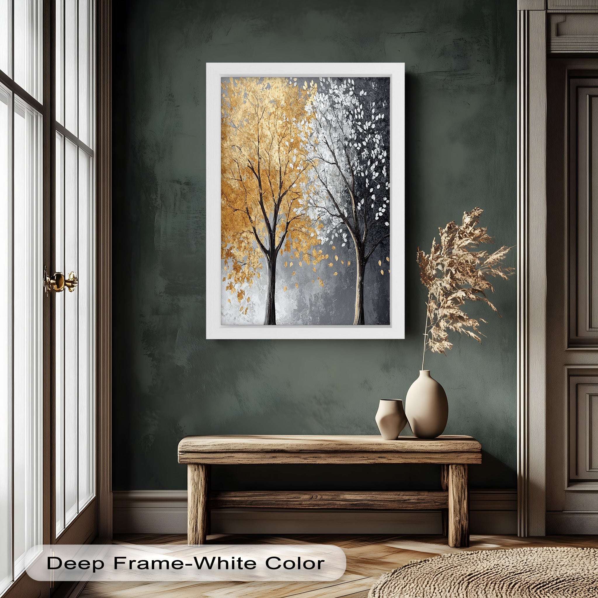 Whispers of Autumn and Winter – Dual Tree Flower Oil Painting