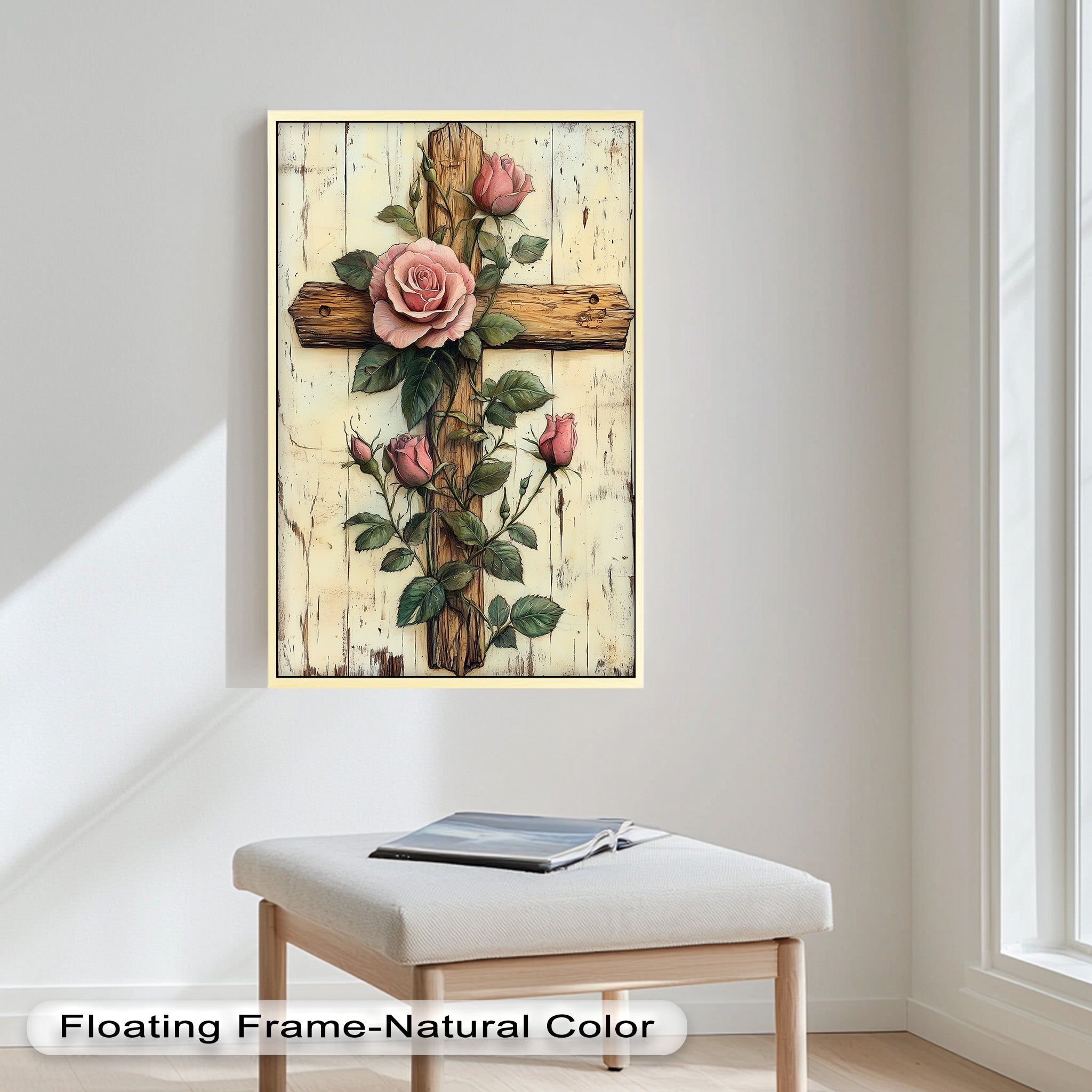 Roses of Grace – Cross and Flower Religious Oil Painting