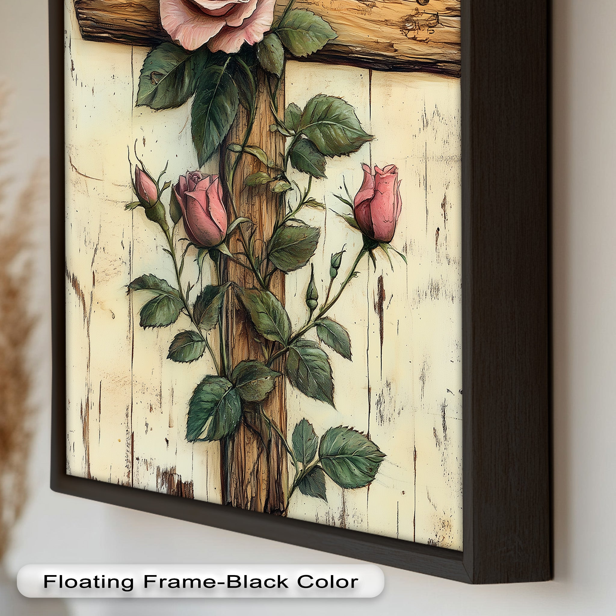 Roses of Grace – Cross and Flower Religious Oil Painting
