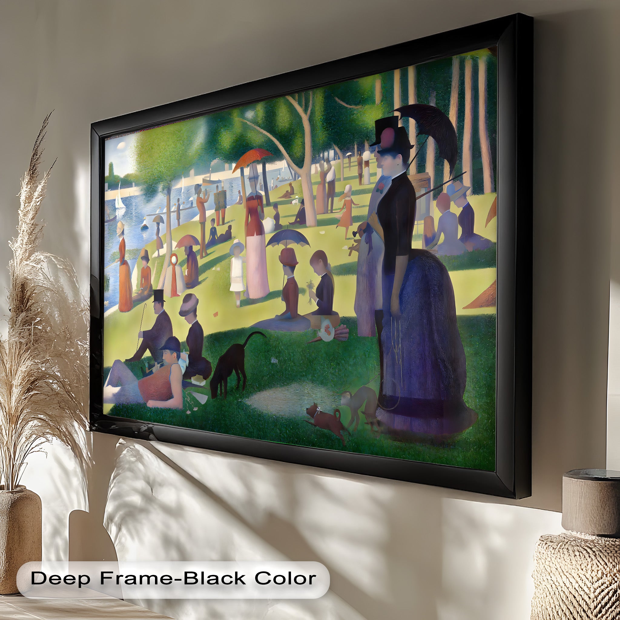 Sunday Leisure by the Lake – Pointillism Oil Painting