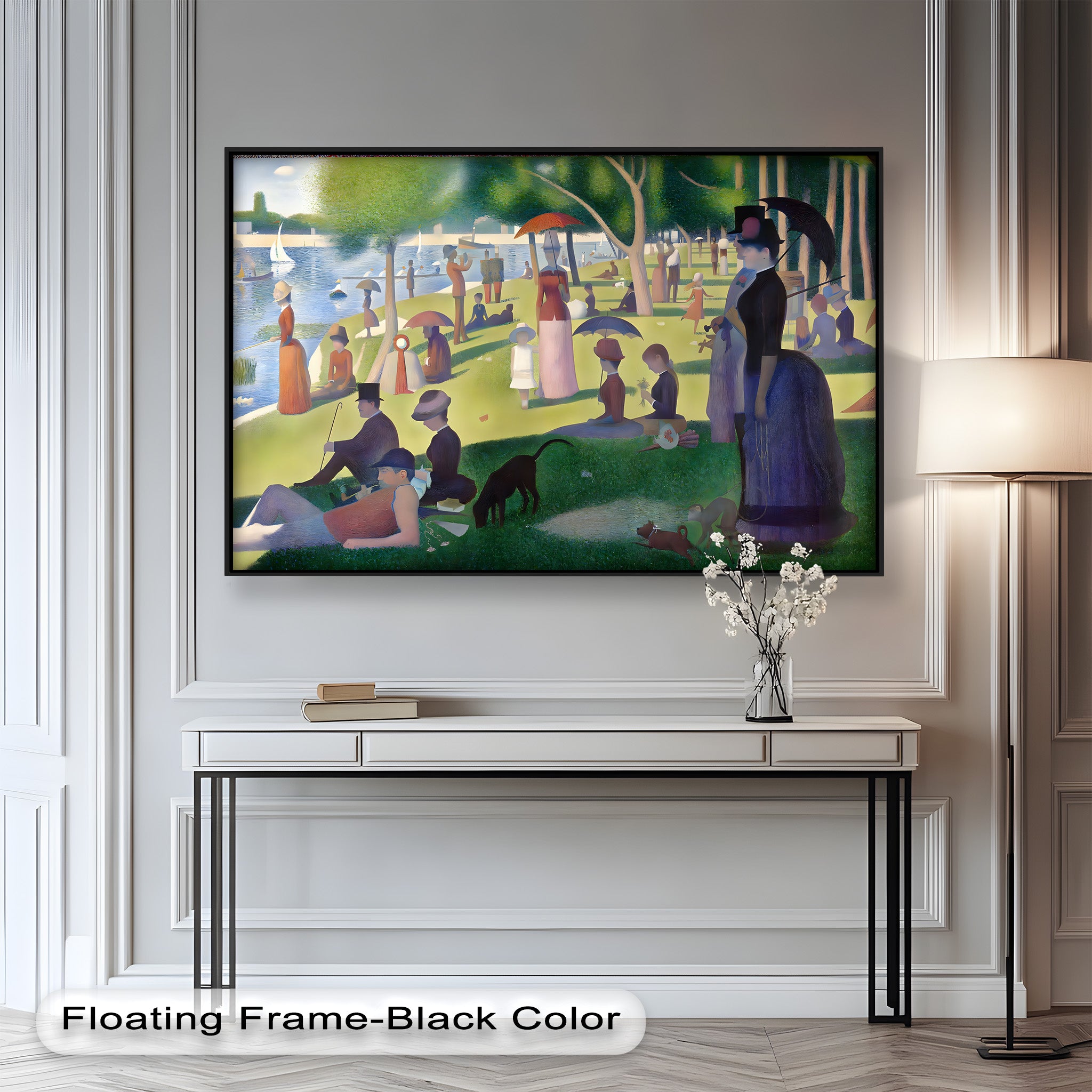 Sunday Leisure by the Lake – Pointillism Oil Painting