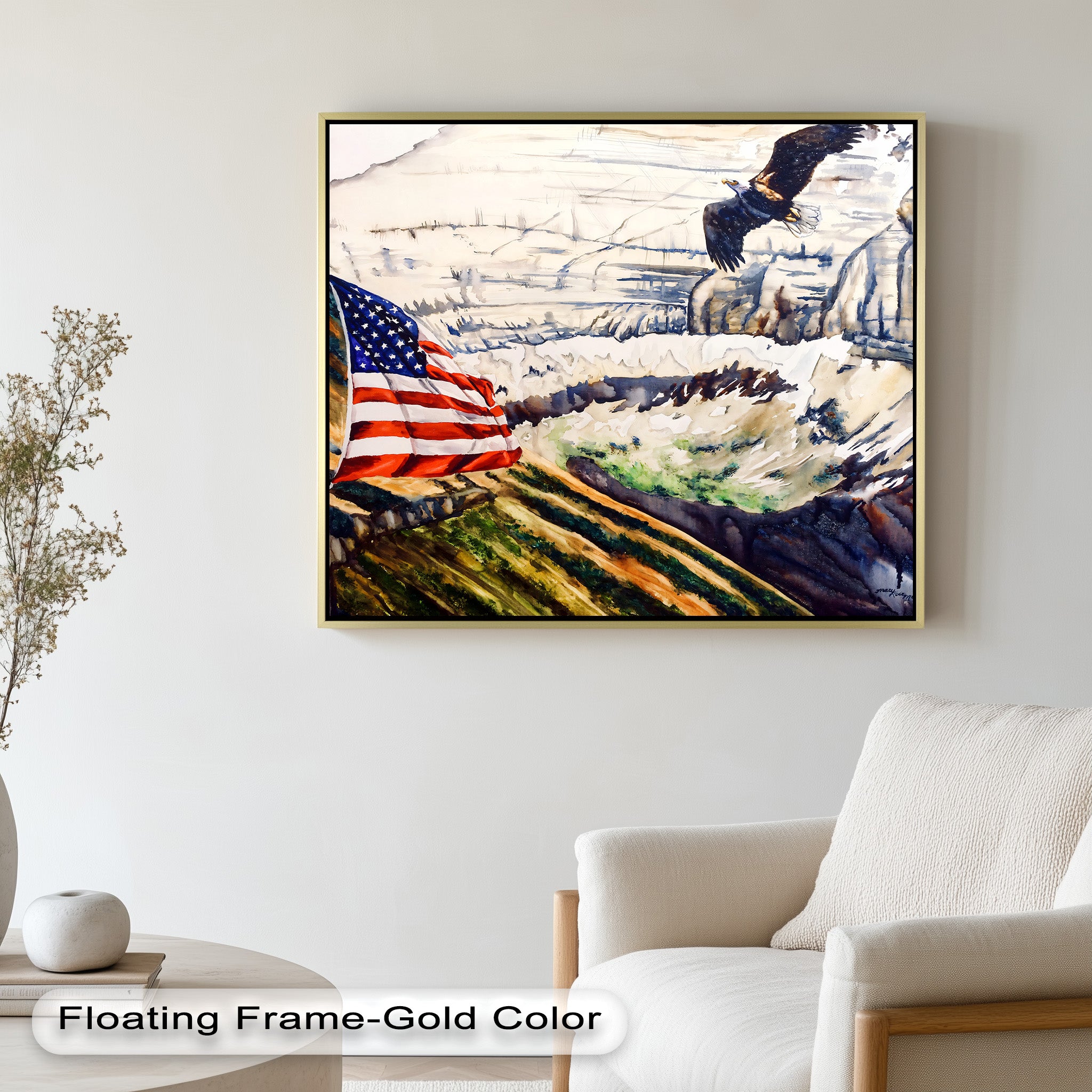 American Flag and Bald Eagle - Patriotic Oil Painting