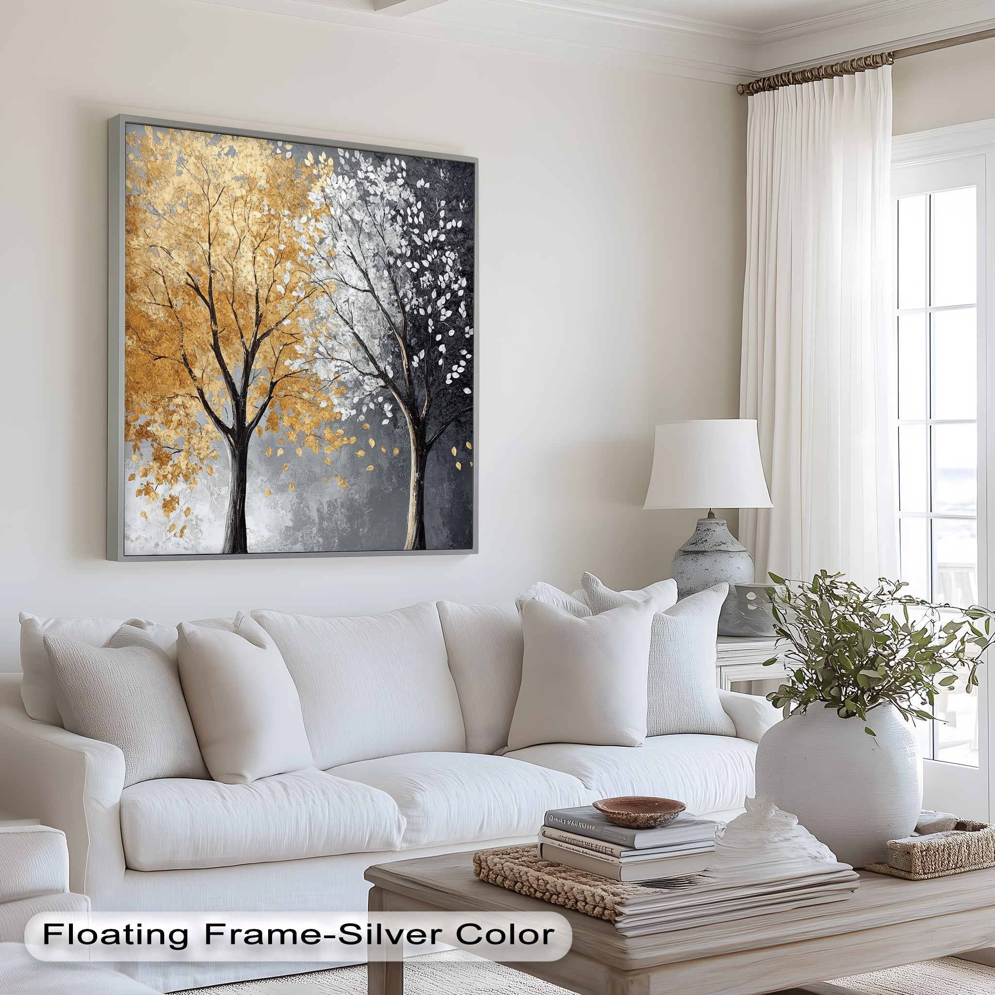 Whispers of Autumn and Winter – Dual Tree Flower Oil Painting