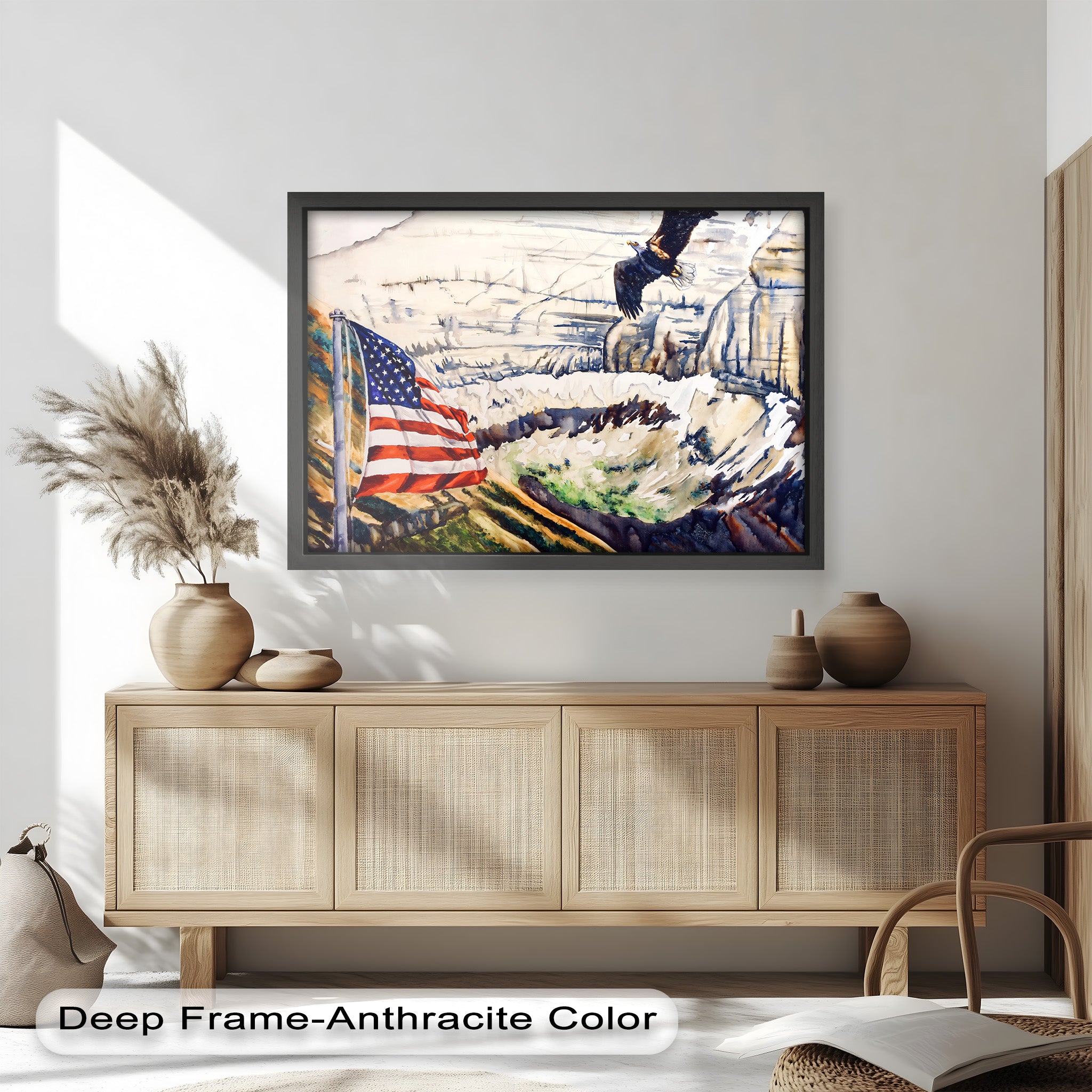 American Flag and Bald Eagle - Patriotic Oil Painting