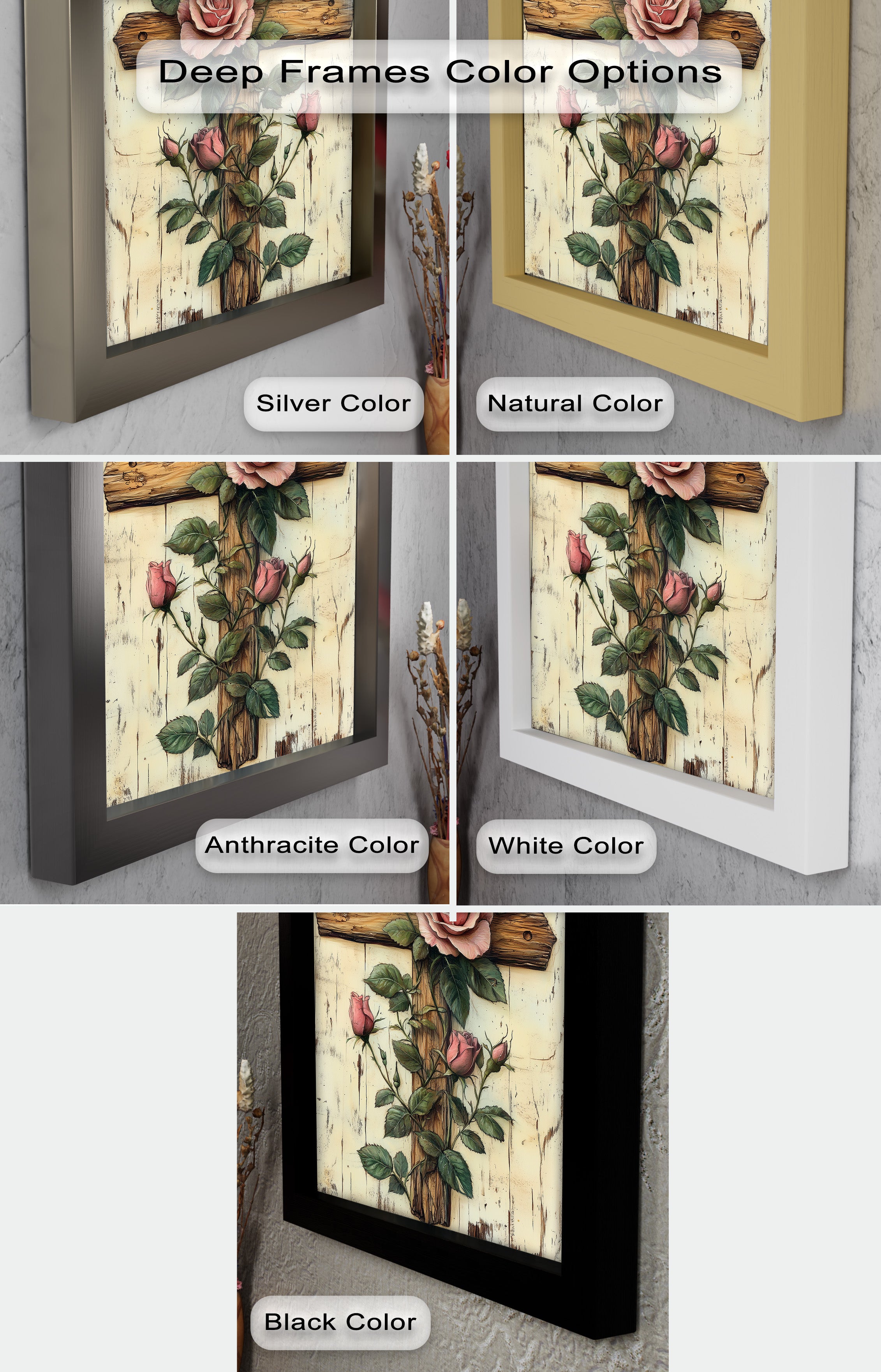 Roses of Grace – Cross and Flower Religious Oil Painting