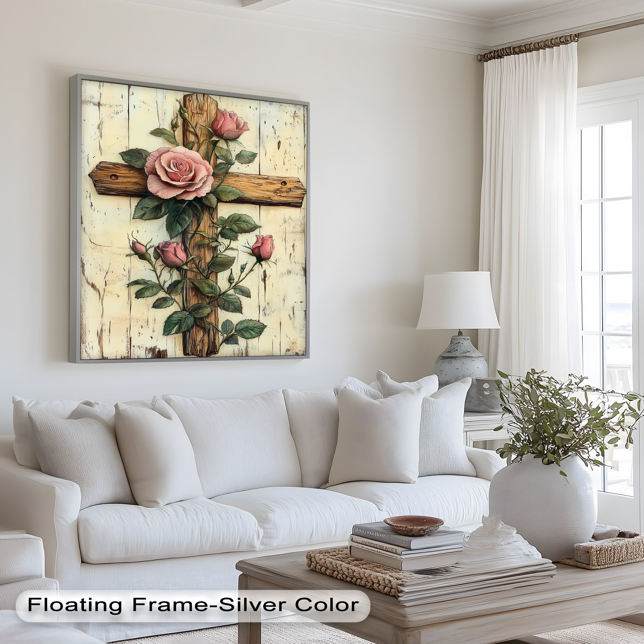 Roses of Grace – Cross and Flower Religious Oil Painting