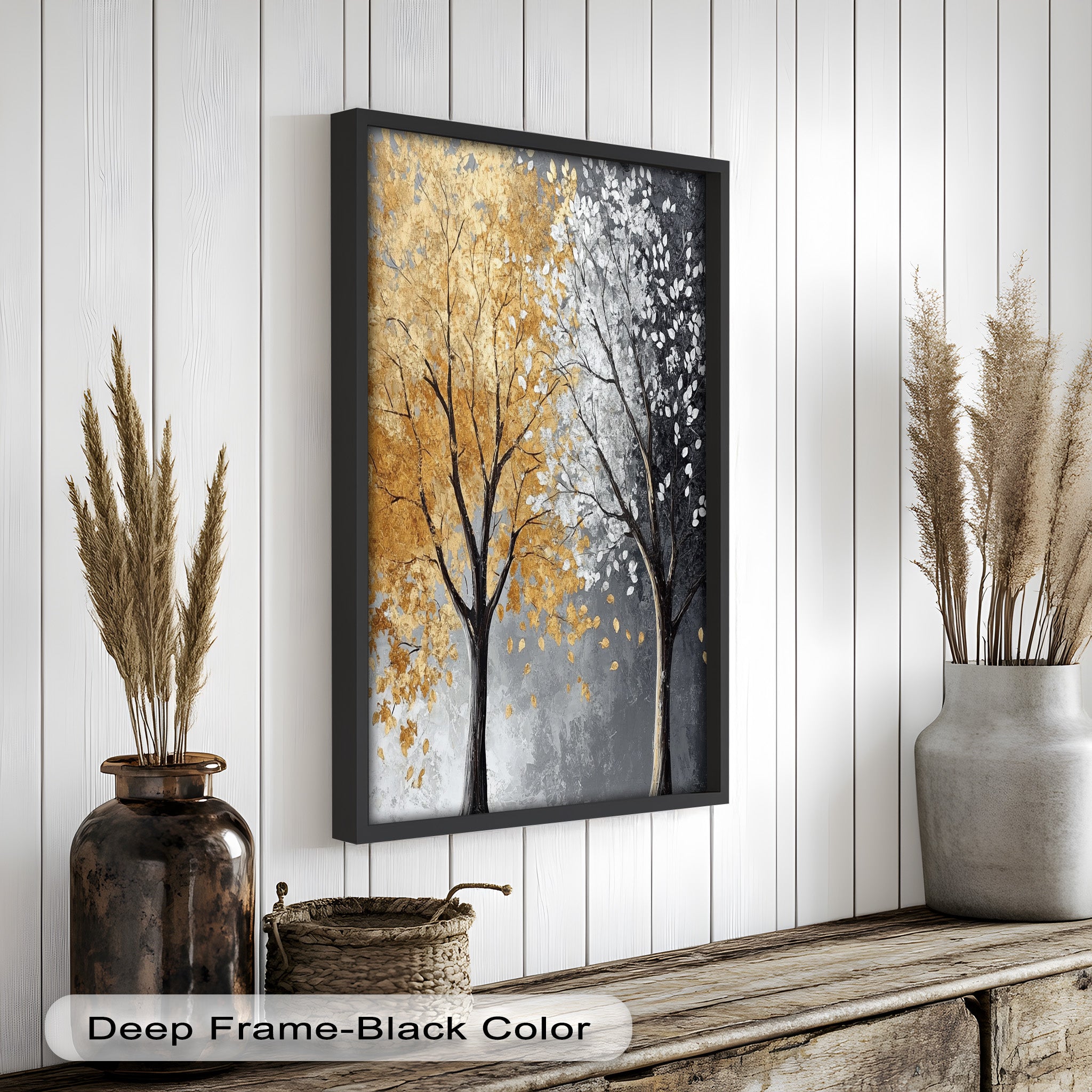 Whispers of Autumn and Winter – Dual Tree Flower Oil Painting