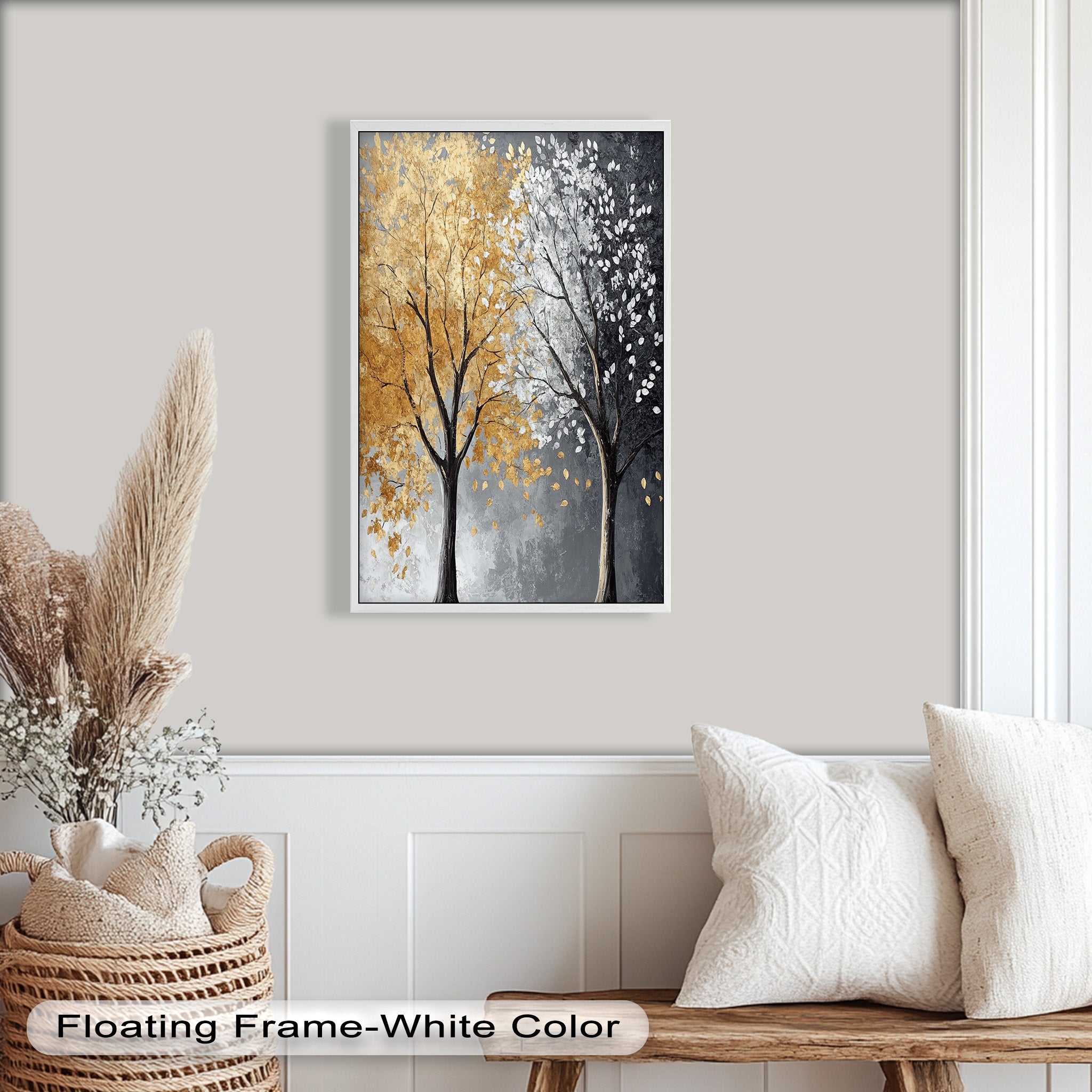 Whispers of Autumn and Winter – Dual Tree Flower Oil Painting