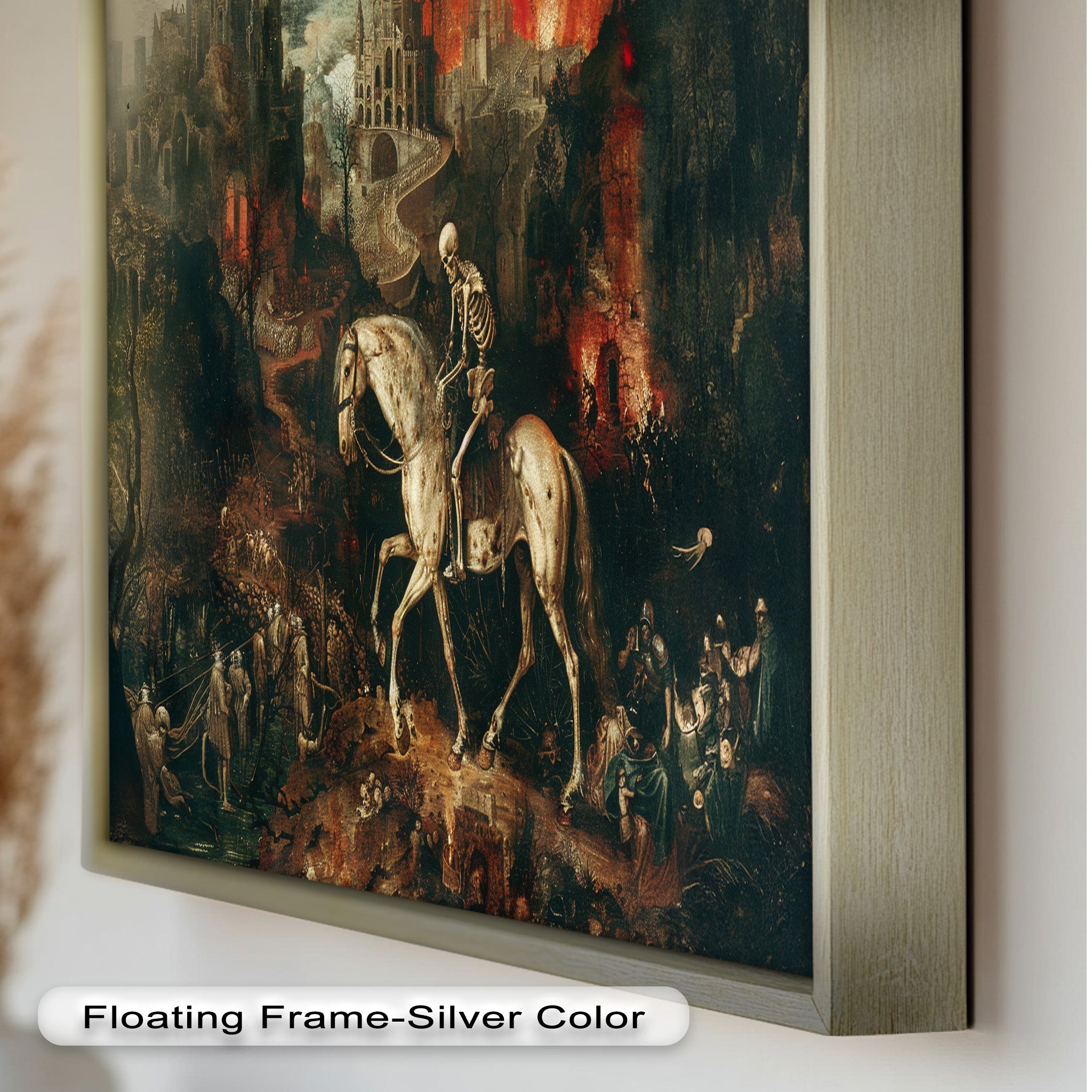 Skeleton on Horseback in Apocalyptic - Historic Oil Painting