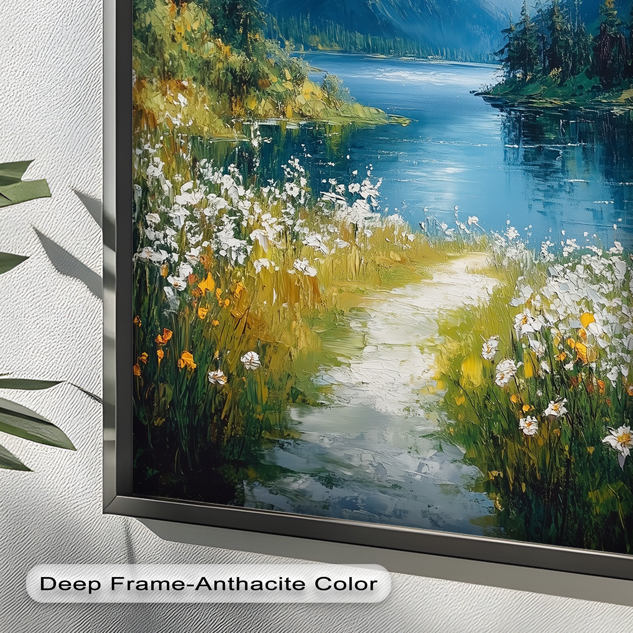 Blooming Meadow and Mountain Lake - Hudson River Oil Painting