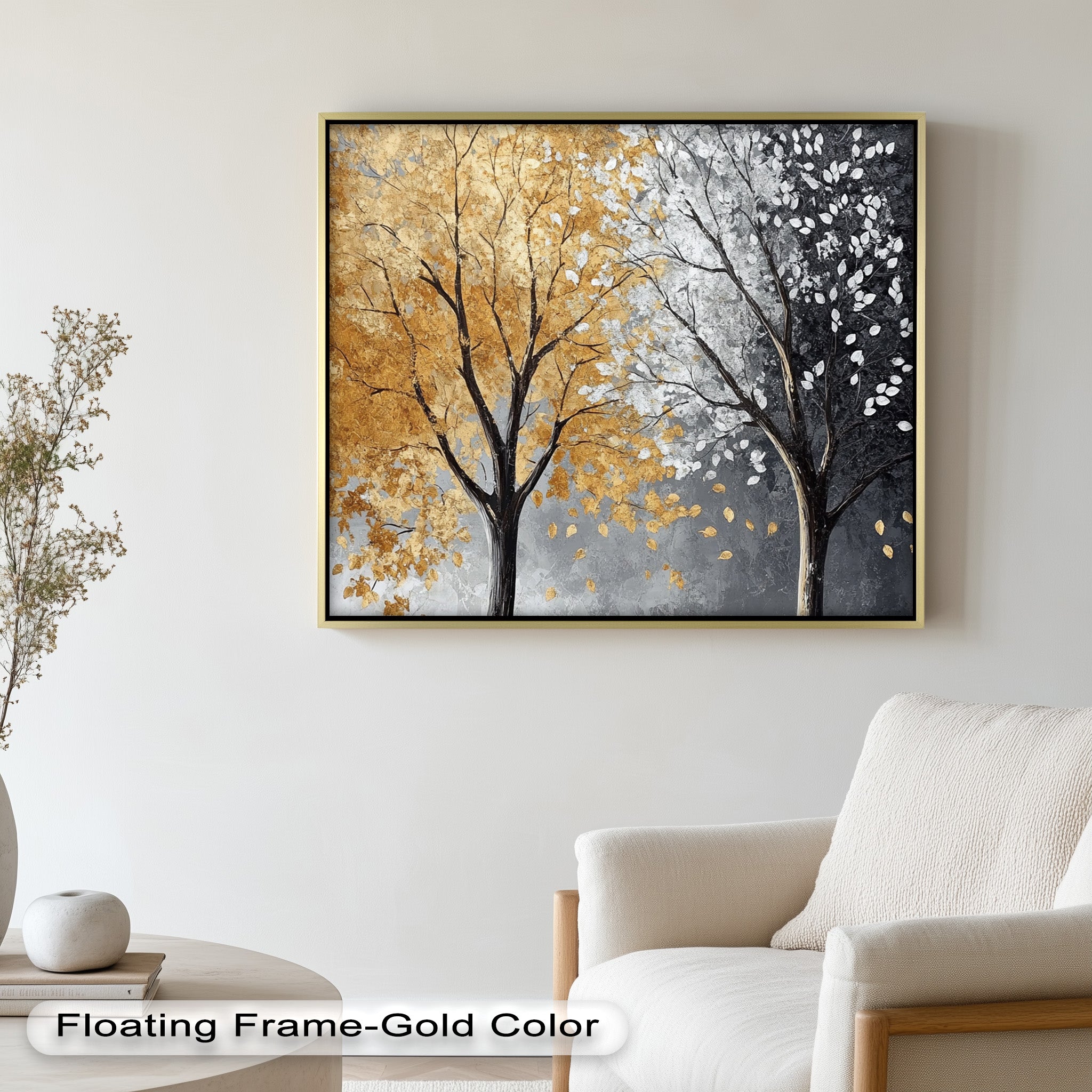 Whispers of Autumn and Winter – Dual Tree Flower Oil Painting
