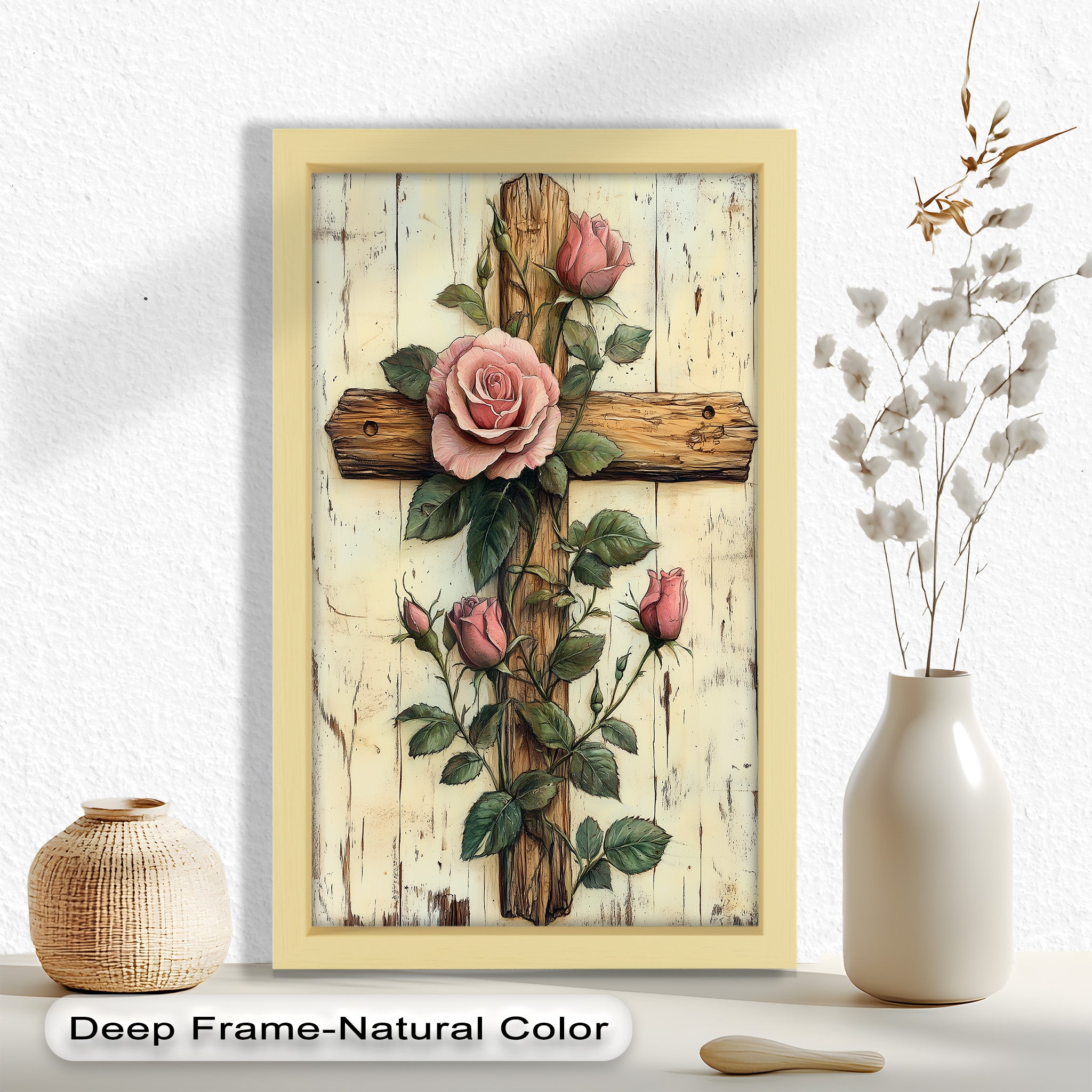 Roses of Grace – Cross and Flower Religious Oil Painting
