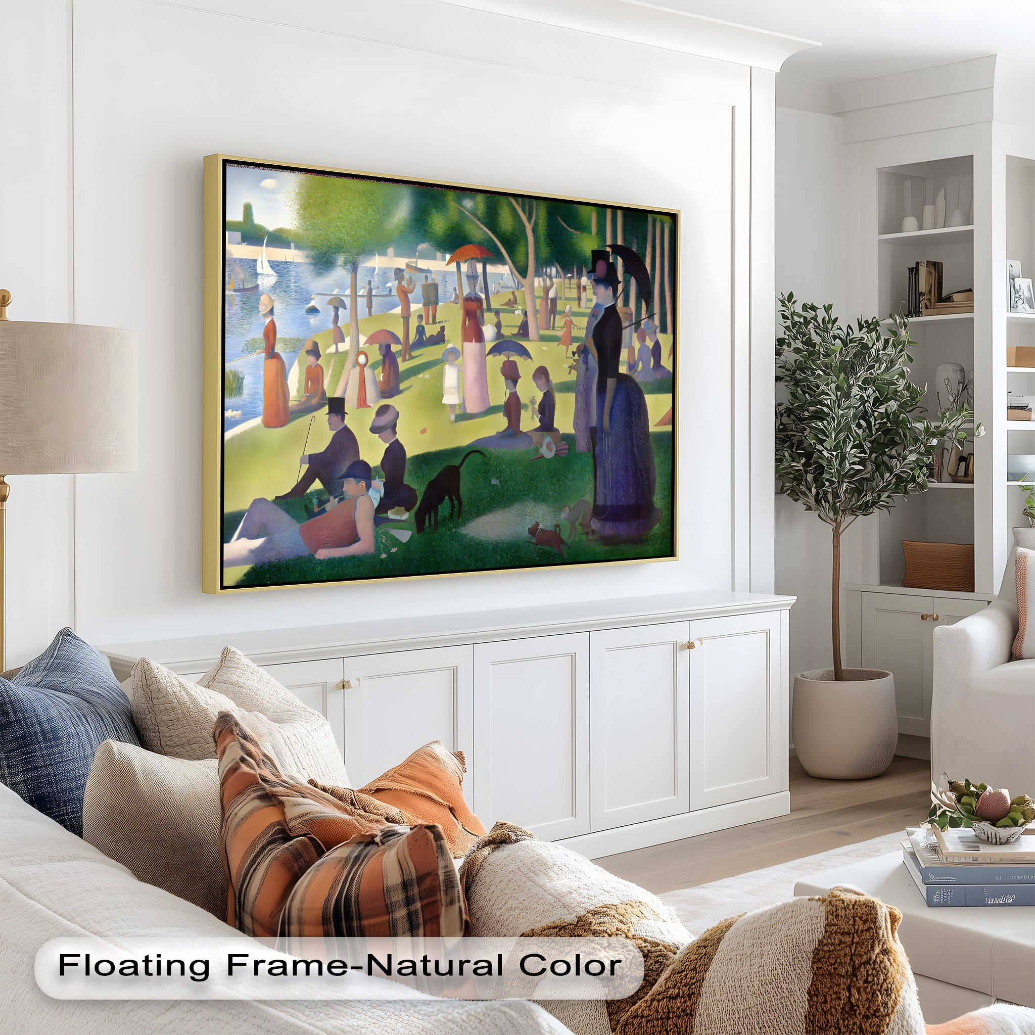 Sunday Leisure by the Lake – Pointillism Oil Painting