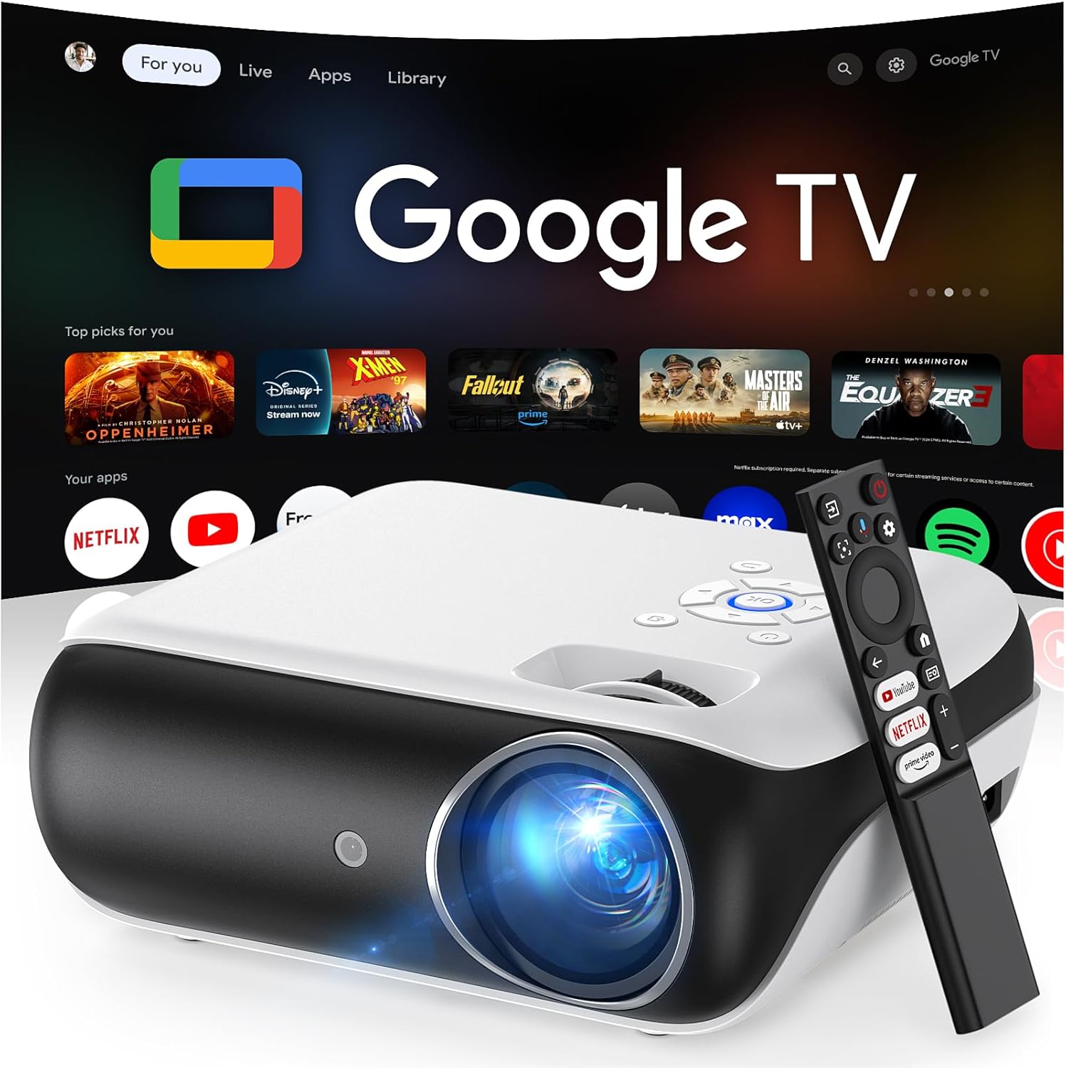 HAPPRUN 4K Projector – Smart TV, Bluetooth, Supports Console & Phone