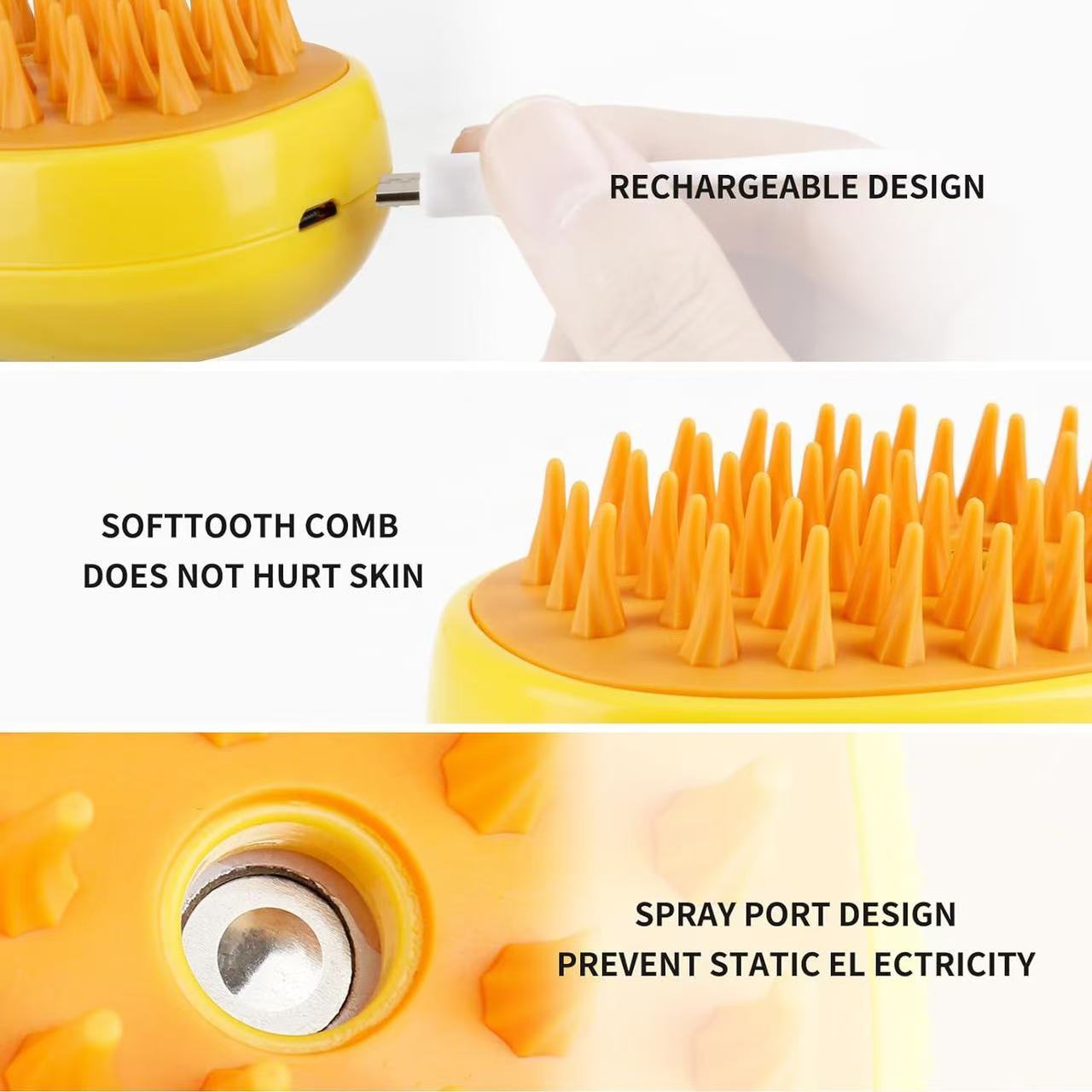 Cozyk™ Patented Exclusive Rechargeable Steam Pet Brush (95°F-113°F) for Pet Bathin