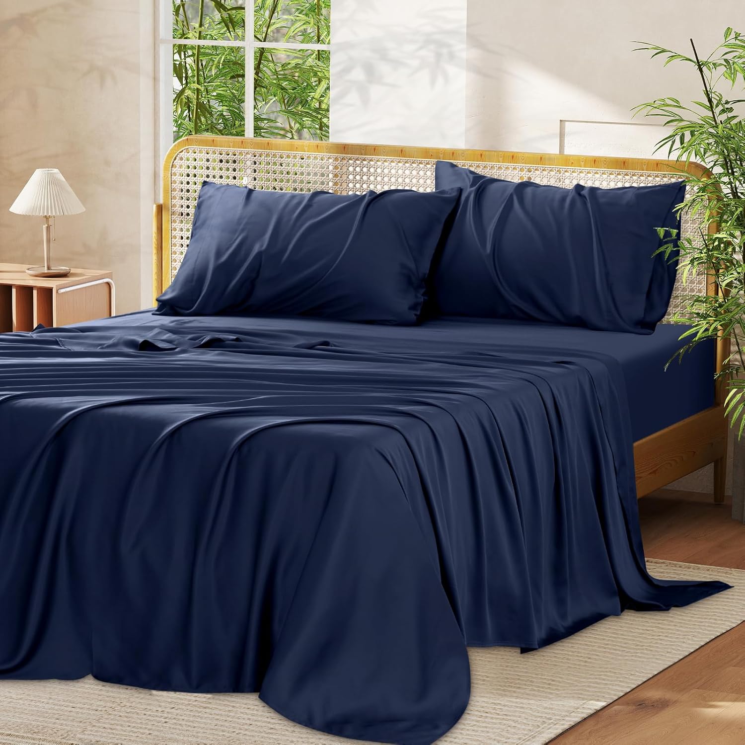 (Buy one, get one free) Vipfree Sheet Set of 4, Cool Fitted Sheet and Pillowcase Set, 100% Bamboo Sheet Set of 4 - Limited to the first 30 customers, get a 100% natural premium latex pillow