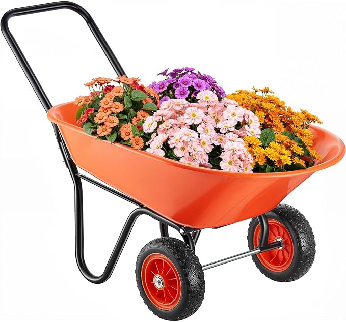 (Buy 1 Get 1 Free)VEVOR Wheelbarrow Cart, 5 Cu. Ft. Load & 397 lbs Capacity, 2 Wheels Garden Dump Cart, Garden Wagon with Handle & 10 Wide Track Wheels, Easy Loading Utility Yard Cart & Wagons for Outdoor Lawn Yard