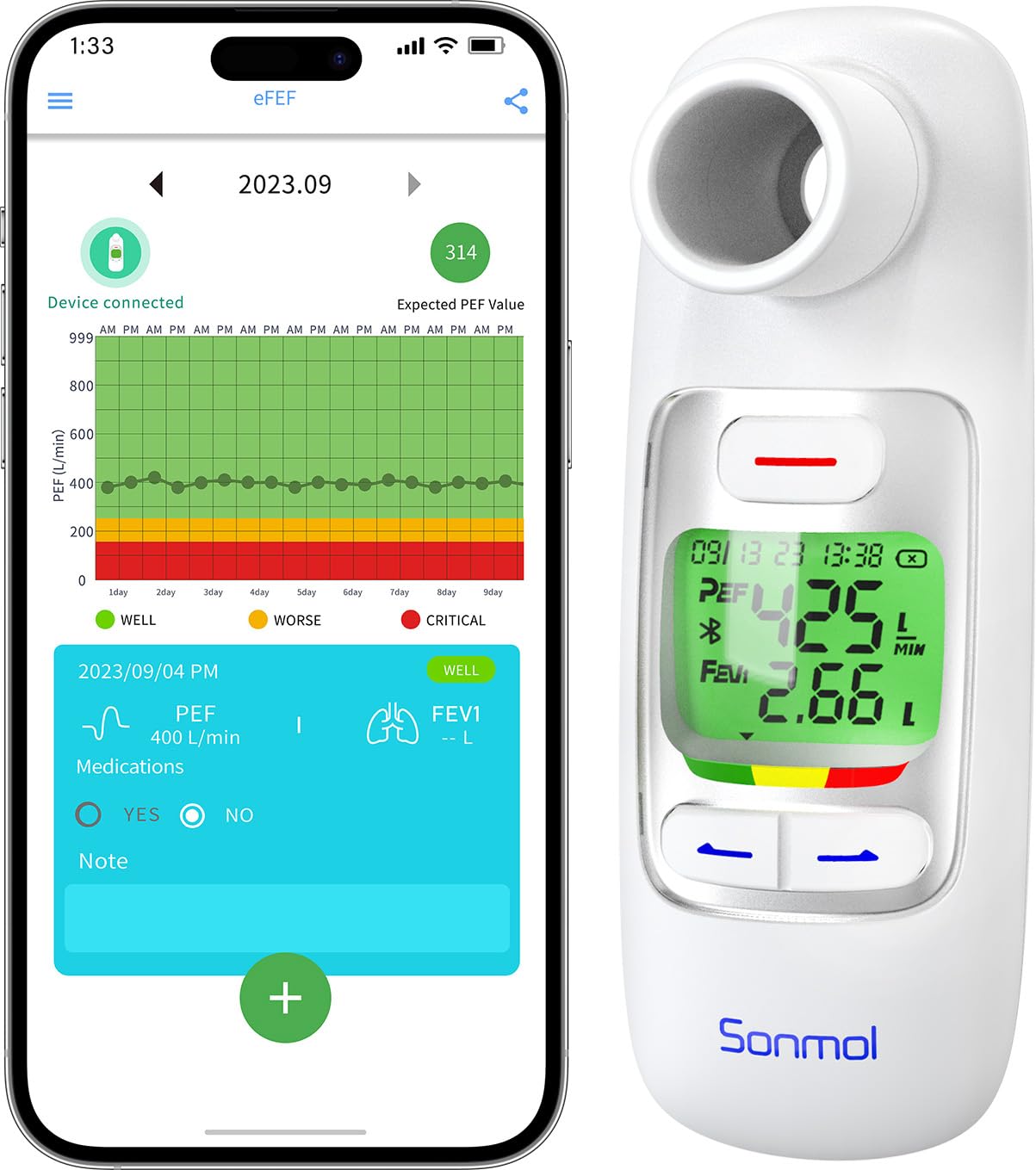 (🎁Free blood pressure monitor) Upgraded spirometer with risk indicator and 300 records, limited to 50 people