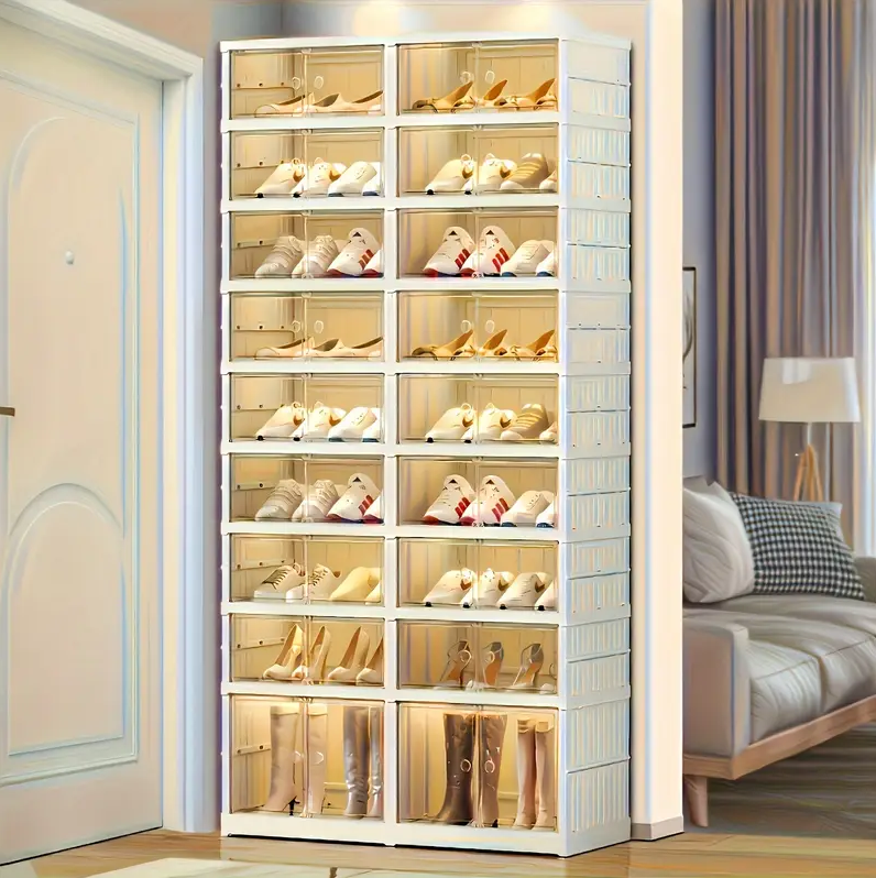 💥Stackable Transparent Folding Shoe Storage Rack (9 Layers Fit 18-36 Pairs)