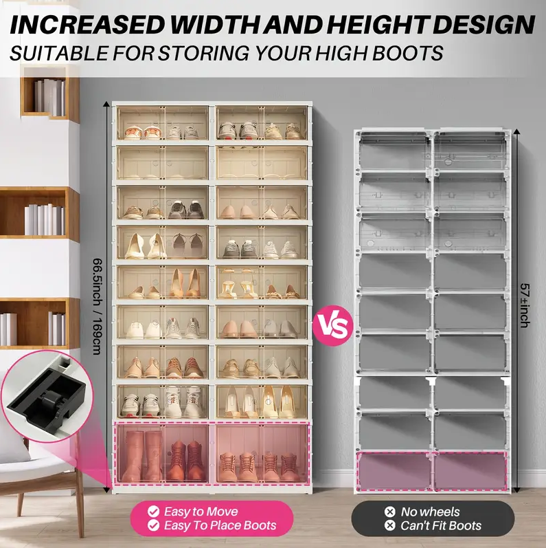 💥Stackable Transparent Folding Shoe Storage Rack (9 Layers Fit 18-36 Pairs)