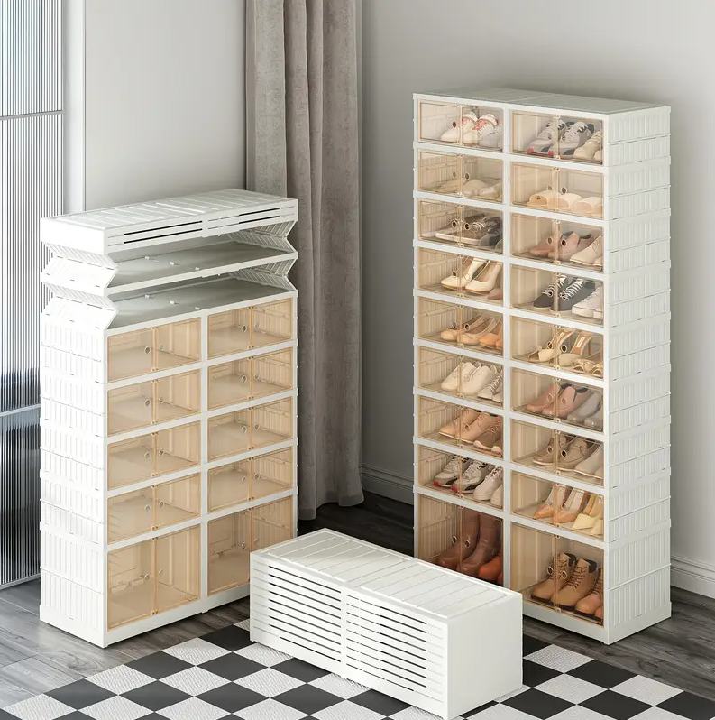 💥Stackable Transparent Folding Shoe Storage Rack (9 Layers Fit 18-36 Pairs)