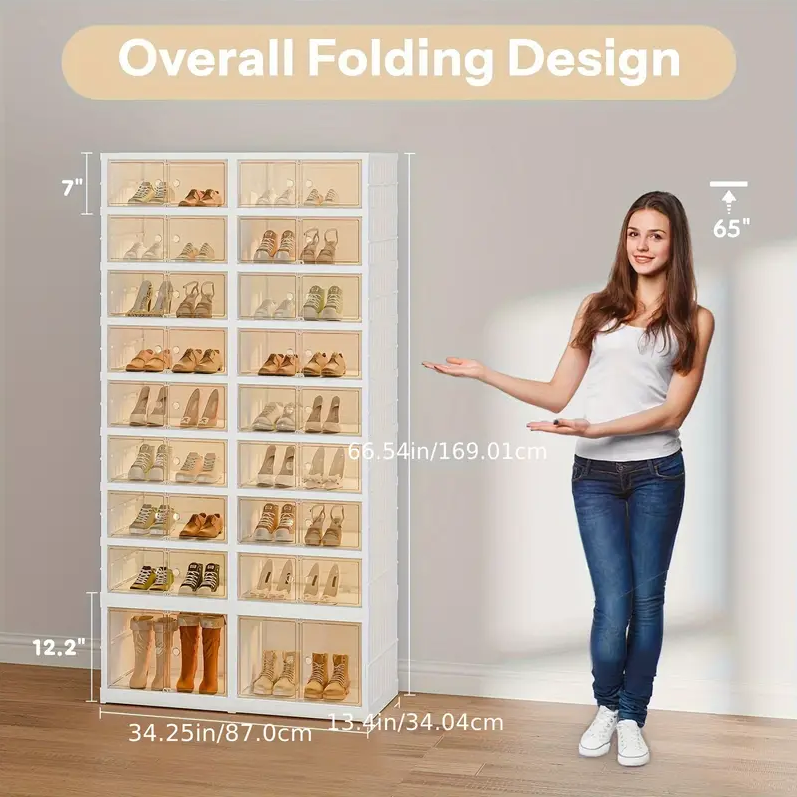 💥Stackable Transparent Folding Shoe Storage Rack (9 Layers Fit 18-36 Pairs)