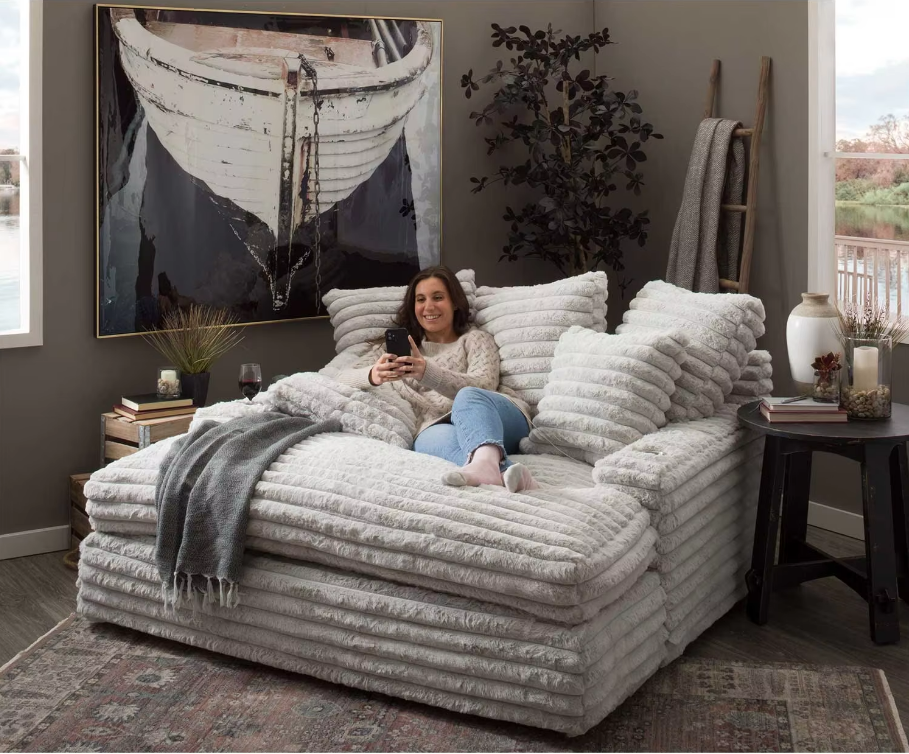 Oversized Double Chaise Sofa Couch In Mondo Granite